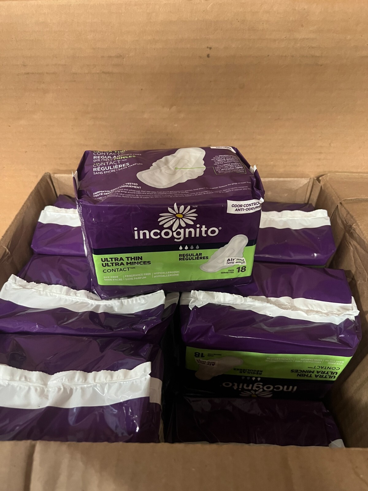 INCOGNITO 12 Packs Regular Ultra Thin Hypoallergenic Pads 216 Pieces