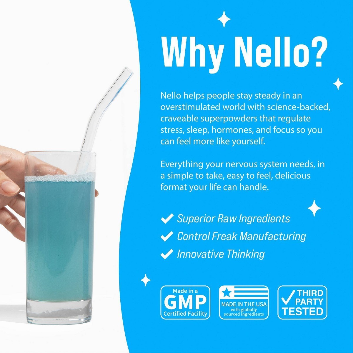 Nello Supercalm Calming Drink Mix Supplement Powder – Blue Coconut – 10ct