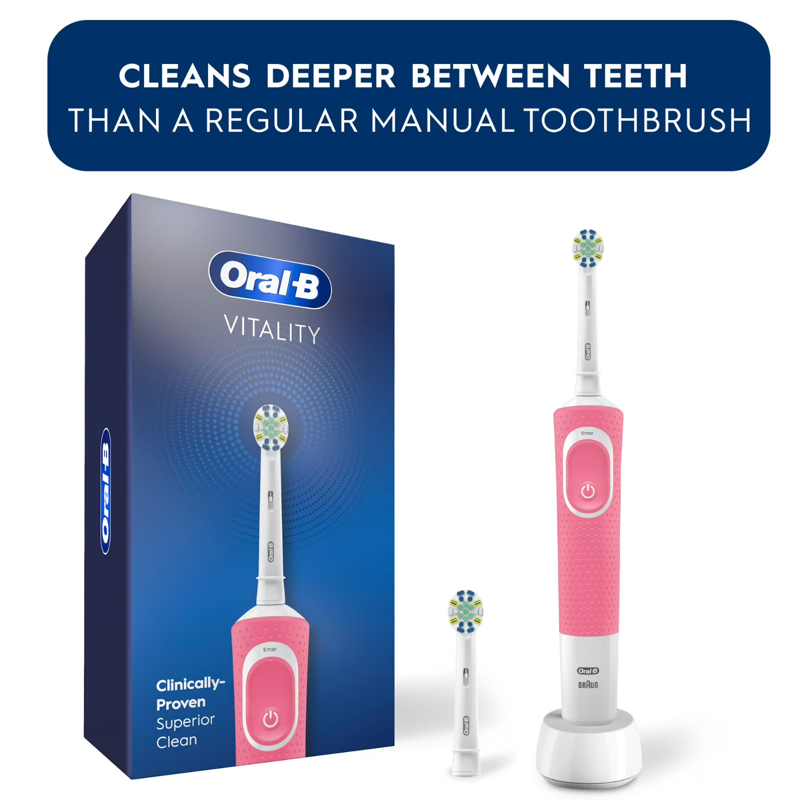 Oral-B Vitality FlossAction Rechargeable Electric Toothbrush – Pink – NEW
