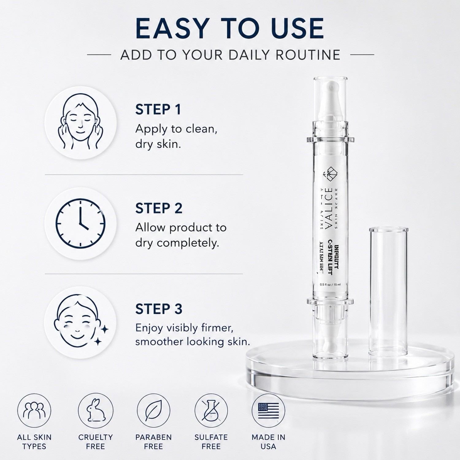 Instant Face Lift Serum uses Advanced Stem Cell & Peptides for an ageless finish