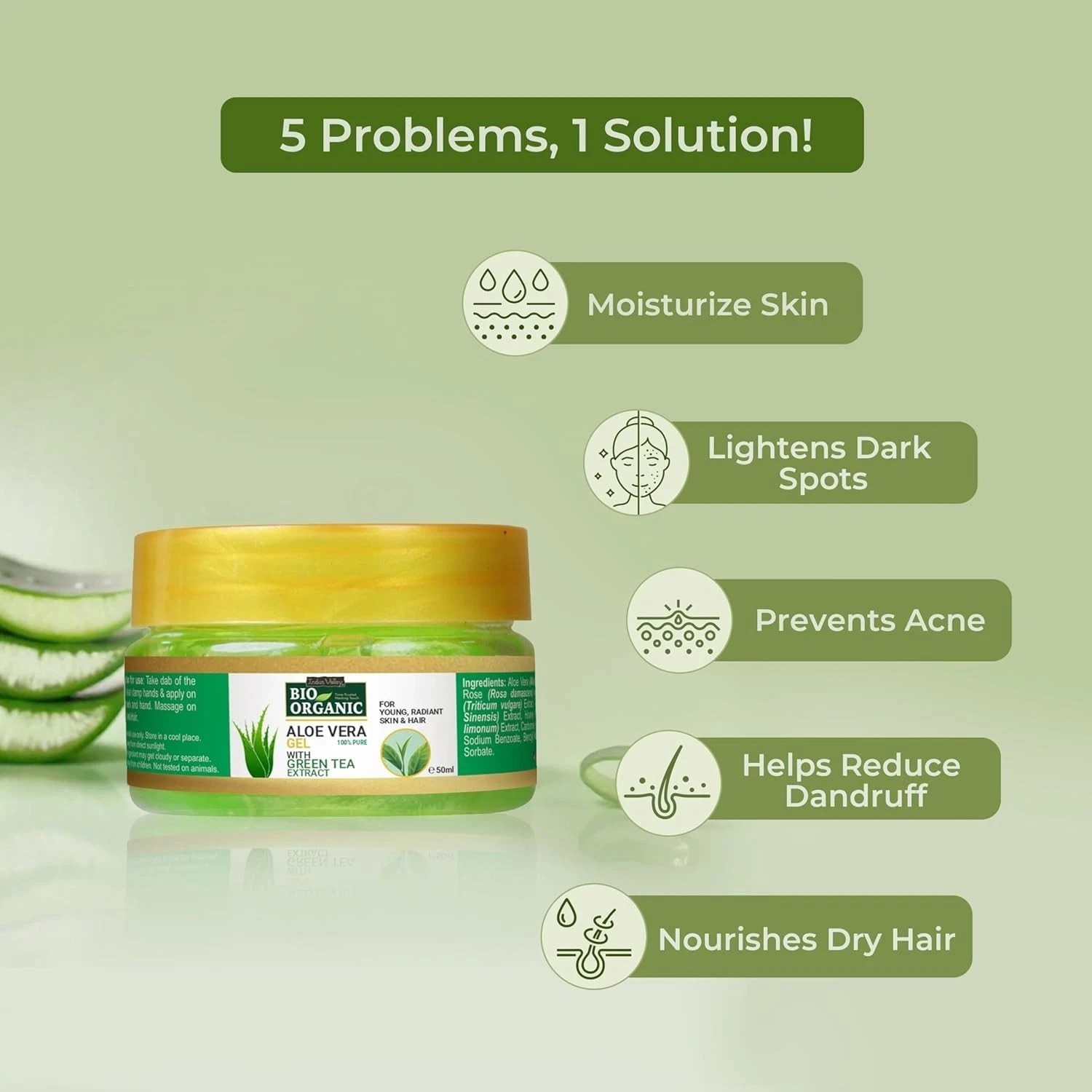 INDUS VALLEY Bio Organic Pure Multipurpose Aloe Vera Gel All Skin Type 50ml