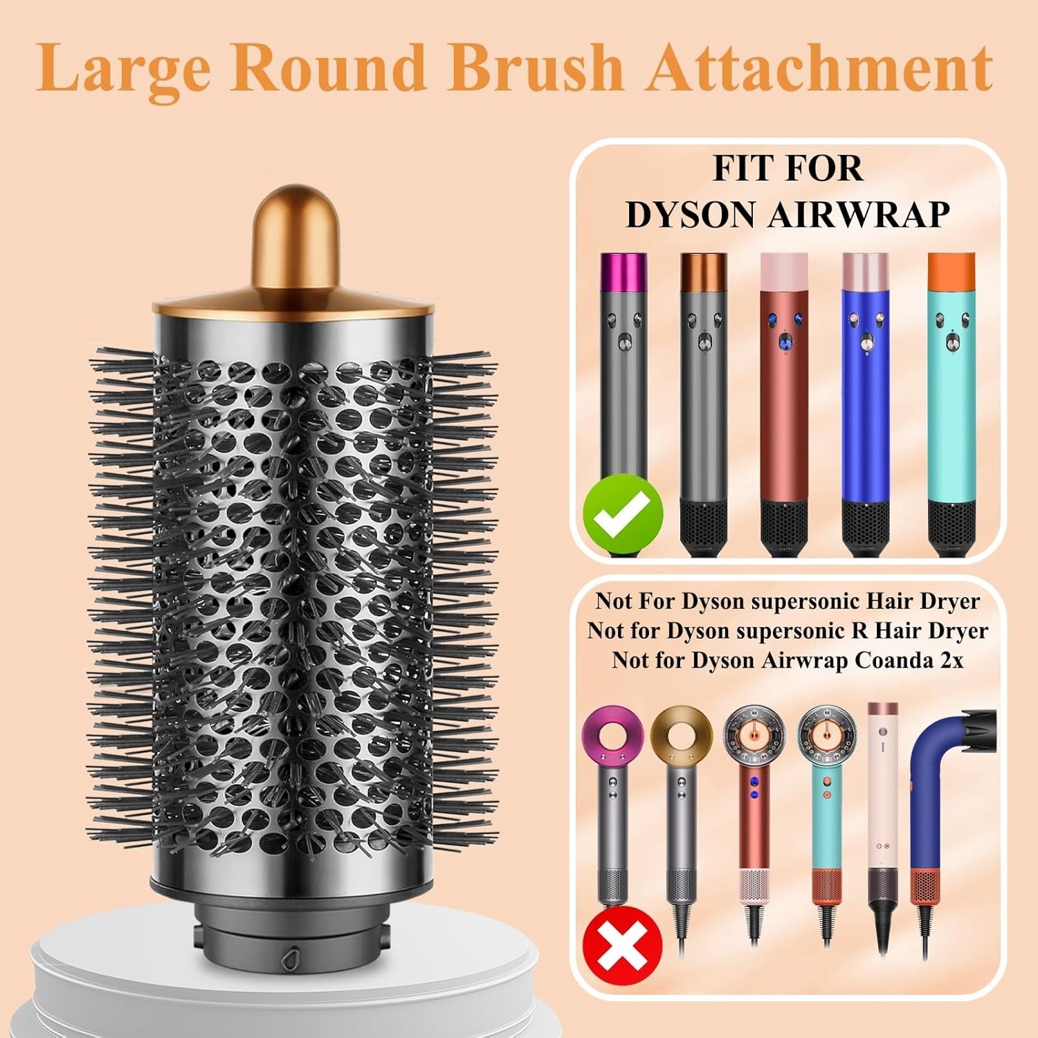 Dyson Airwrap Large Round Volumizing Brush – Nickel/Copper Fluffy Styler