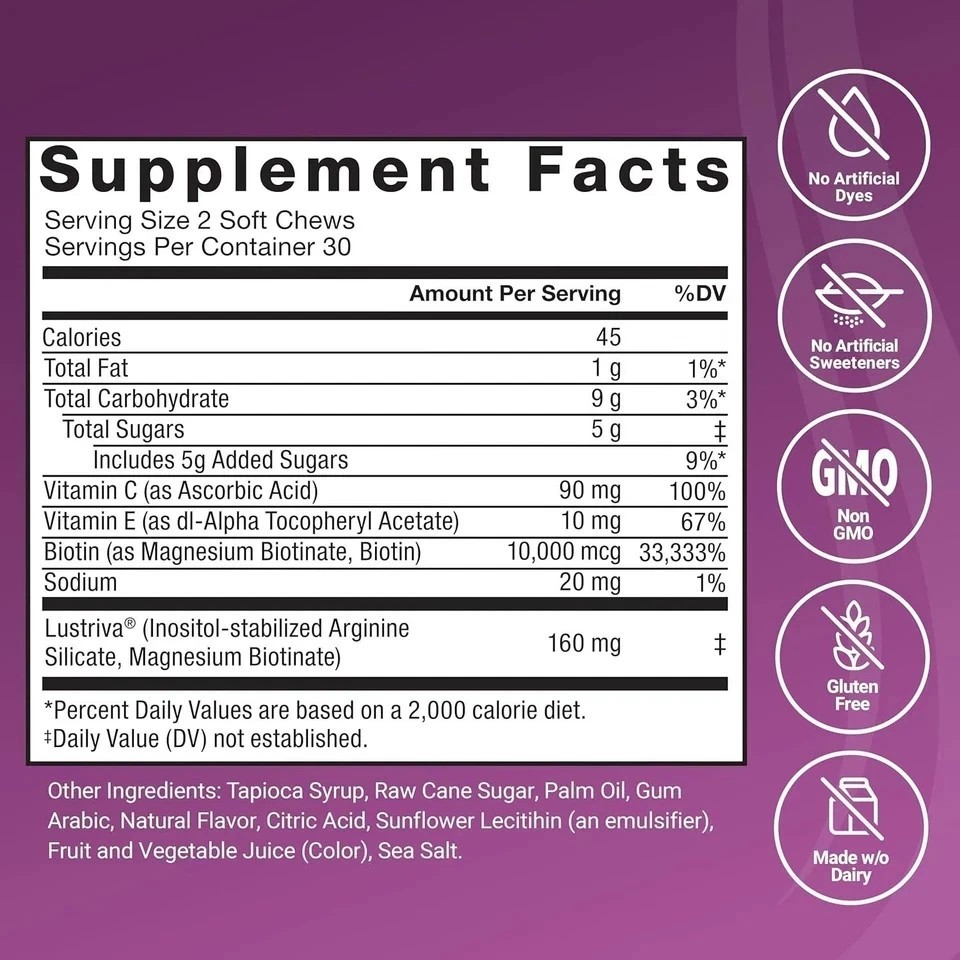 Force Factor Hair Growth Accelerator Soft Chews, Hair Growth Vitamins For Women-