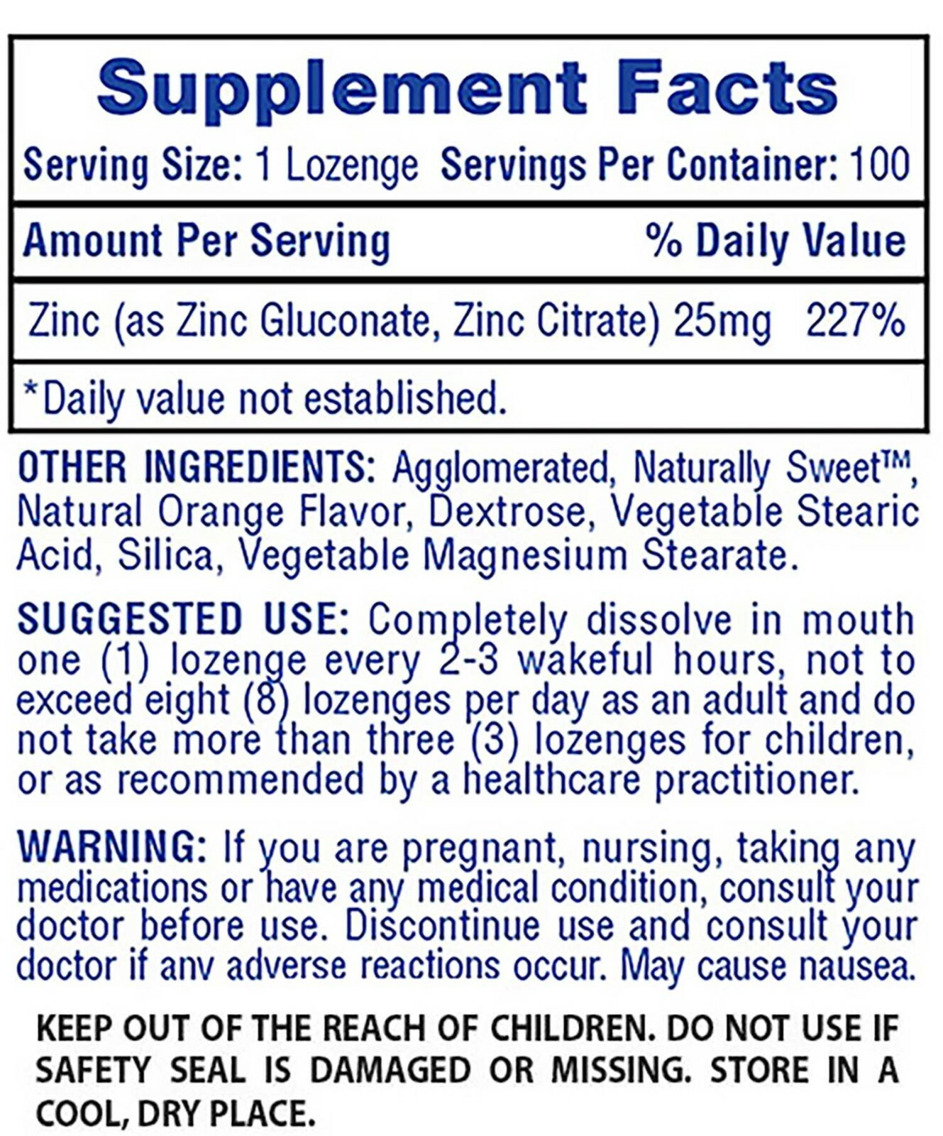 Zinc Lozenges Zinc Gluconate Immune System Support – Orange Flavor 100 Lozenges