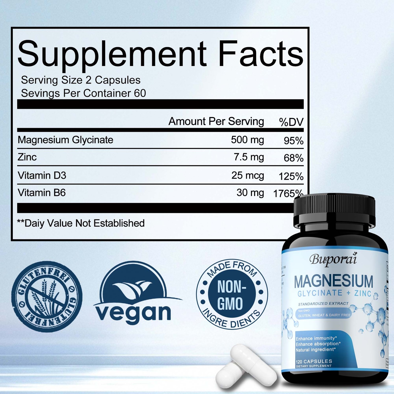 Magnesium Glycinate&Zinc 120pcs-Muscle Relaxation,Supports Bone and Heart Health