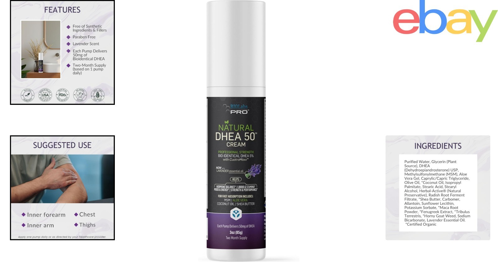 Natural DHEA Cream, 50mg, Two- Supply in Lavender Scented Formula