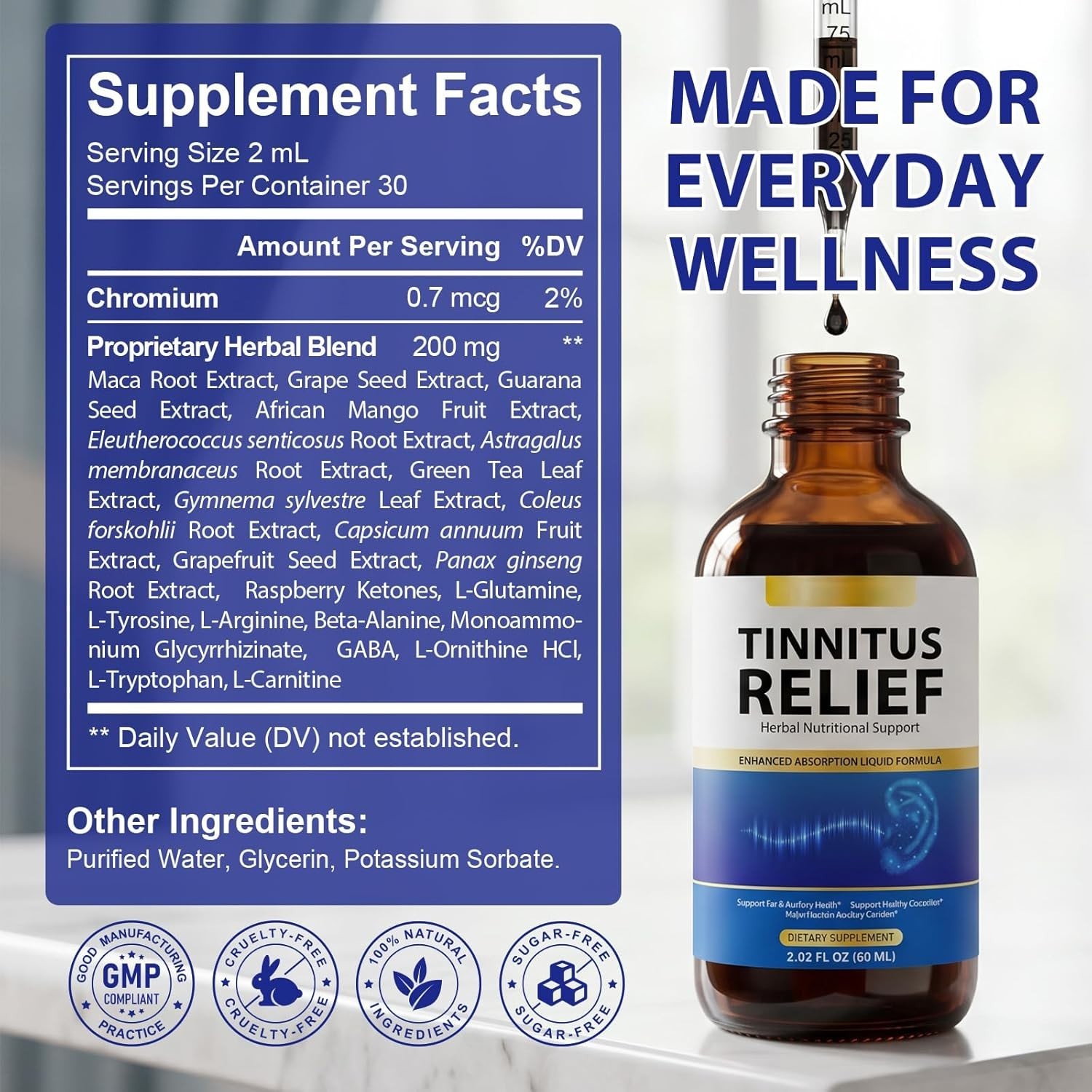 ArtoaLabs Tinnitus Relief 60ml Herbal Formula Tincture New absorbtion liquid