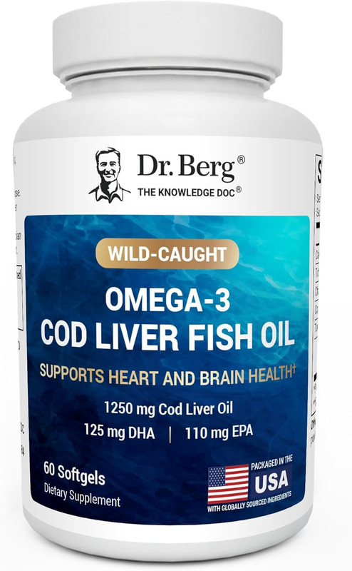 Dr. Berg Omega-3 Wild Icelandic Cod Liver Oil 60 Softgels Fish Oil Supplement