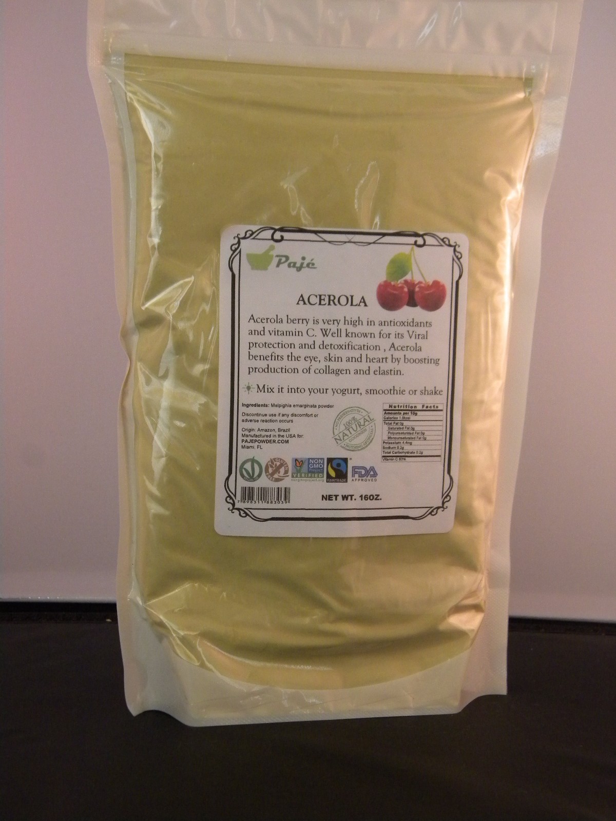 ACEROLA powder berry fruit 4oz 8oz 16oz 1lb 32oz 2lb 3lb 4lb 8lb 55lb PAJE BRAND