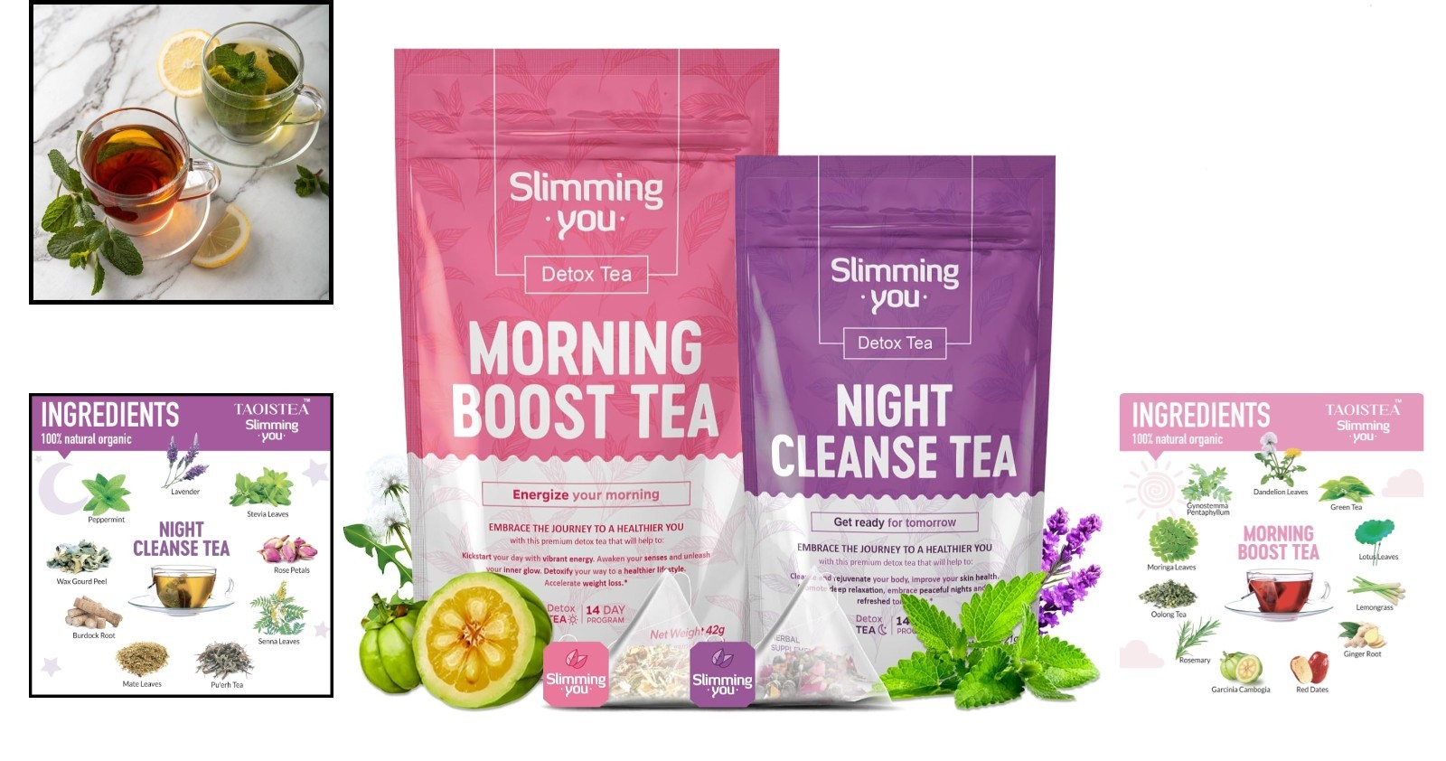 Natural Herbal Detox Tea for 14 Days: Energizing Morning & Gentle Night Cleanse