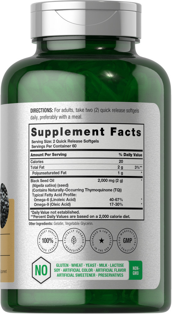 Black Seed Oil 2000mg | 120 Softgel Capsules | Nigella Sativa | by Horbaach