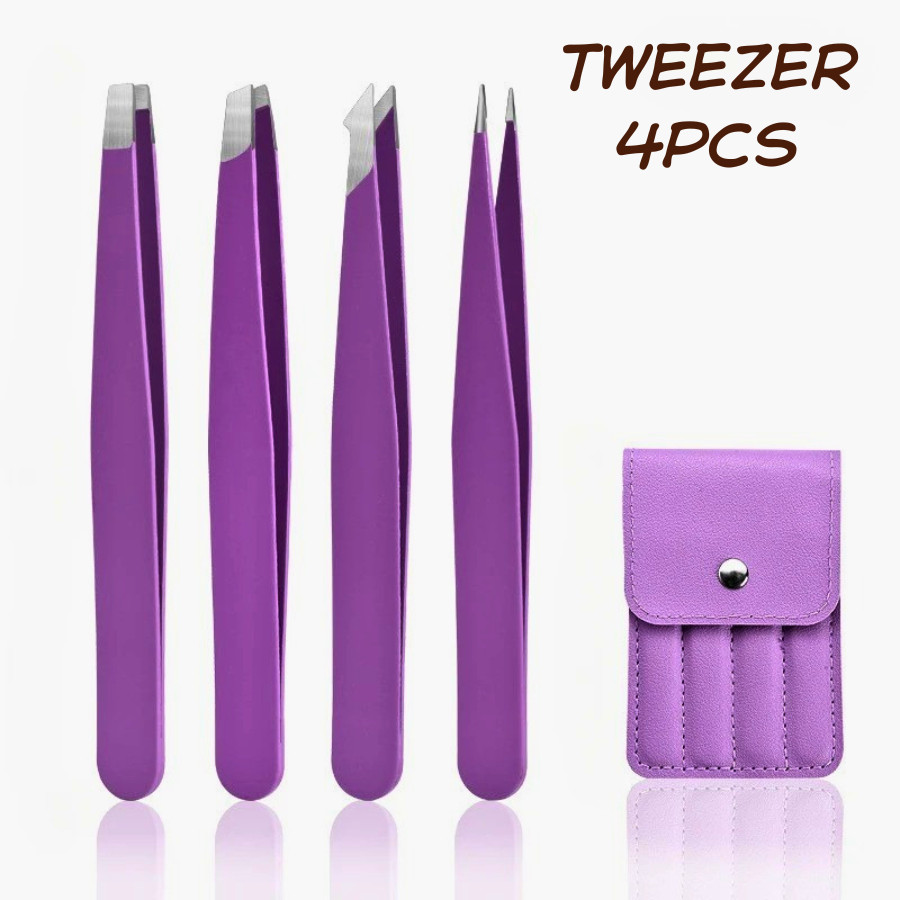 4PCS Stainless Steel Precision Tweezers Set Eyebrow Eyelash Makeup Tool