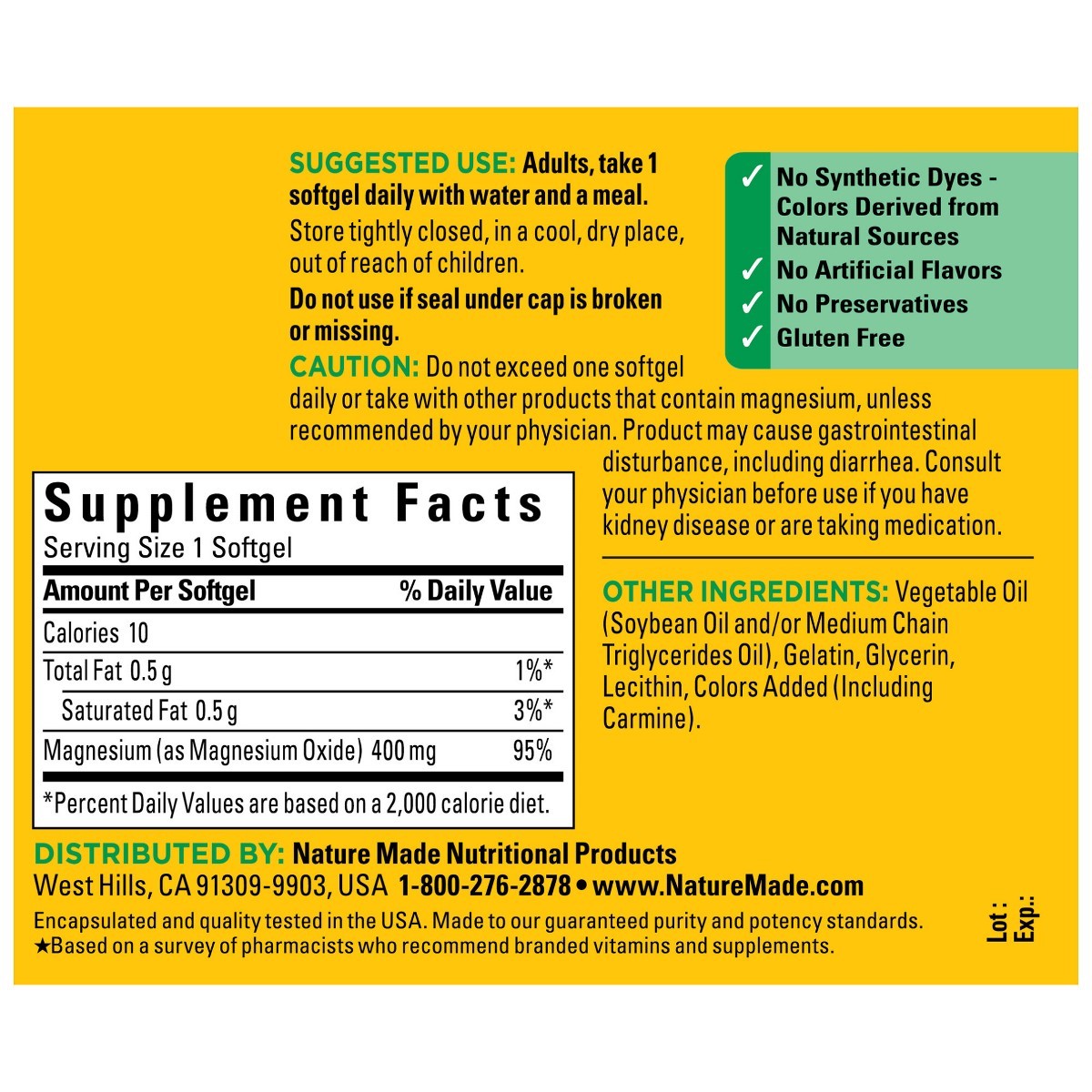 Nature Made Extra Strength Magnesium Oxide 400mg, Muscle, Nerve – 60ct