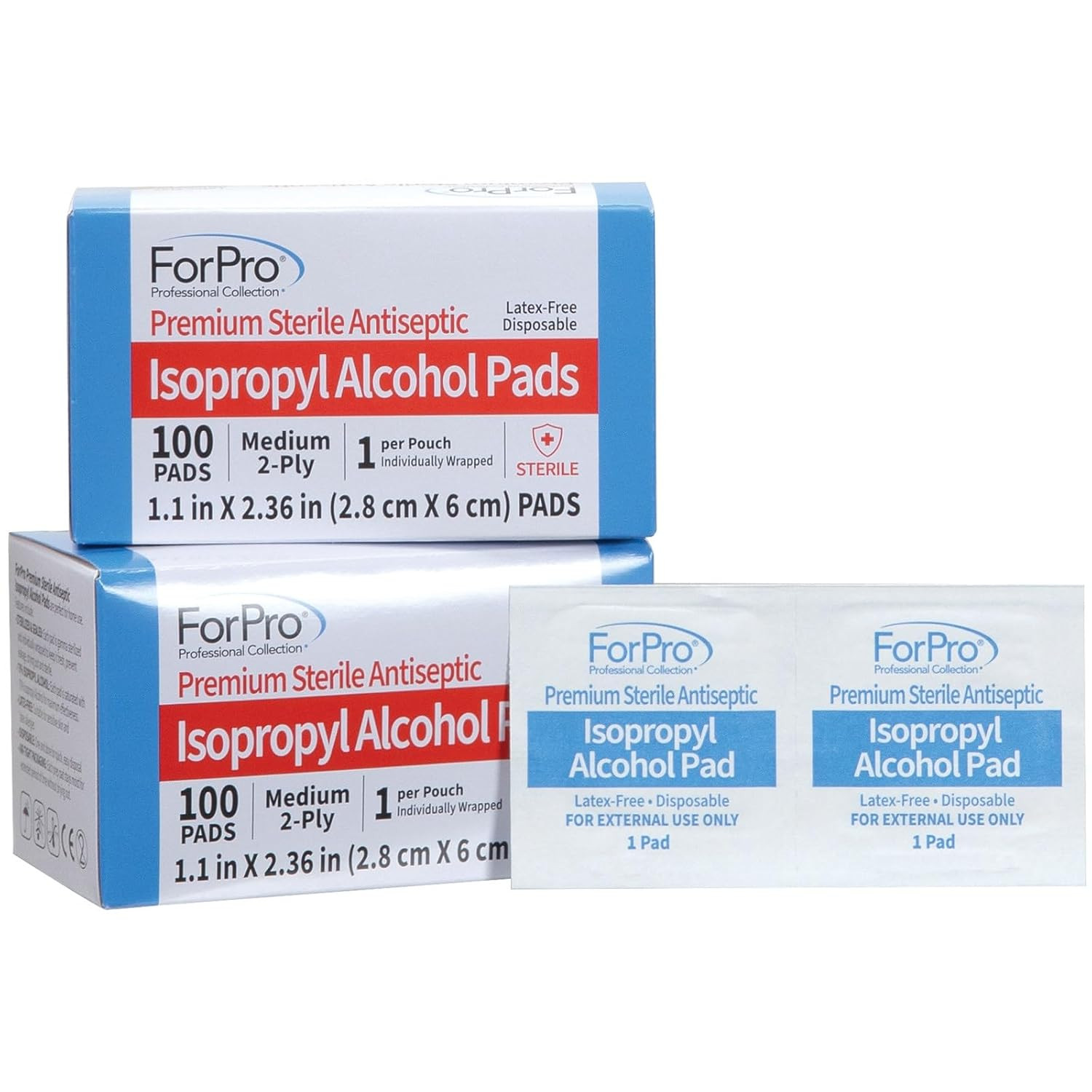 Forpro Premium Sterile Alcohol Prep Pads, 70% Isopropyl, 200 Medium 2-Ply Antise