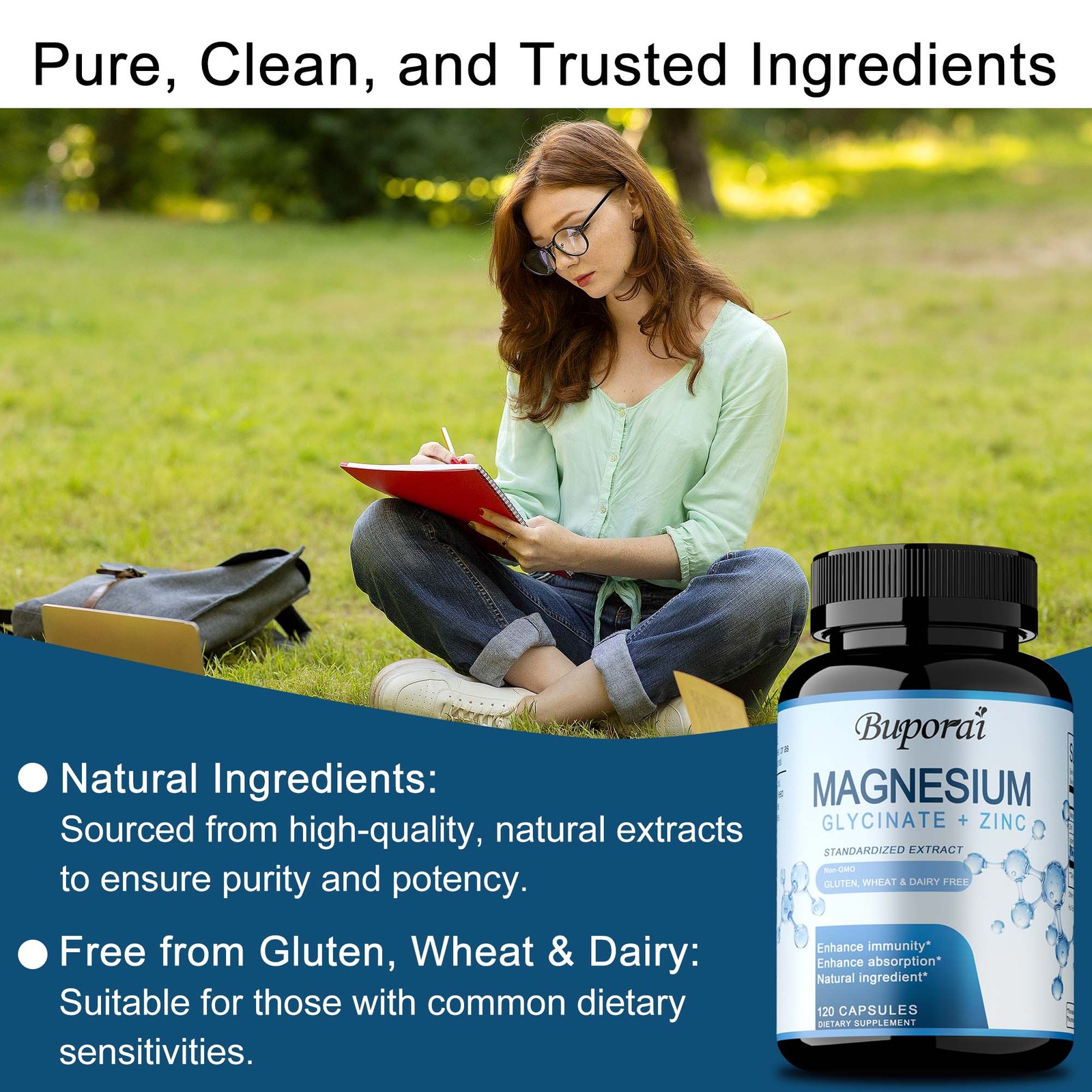 Magnesium Glycinate&Zinc 120pcs-Muscle Relaxation,Supports Bone and Heart Health