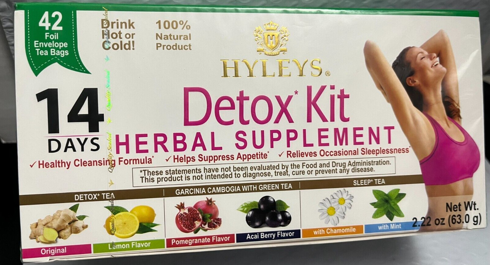 HYLEYS 14 DAYS DETOX KIT HERBAL SUPPLEMENT 42 TEA BAGS HEALTHY CLEANSING FORMULA