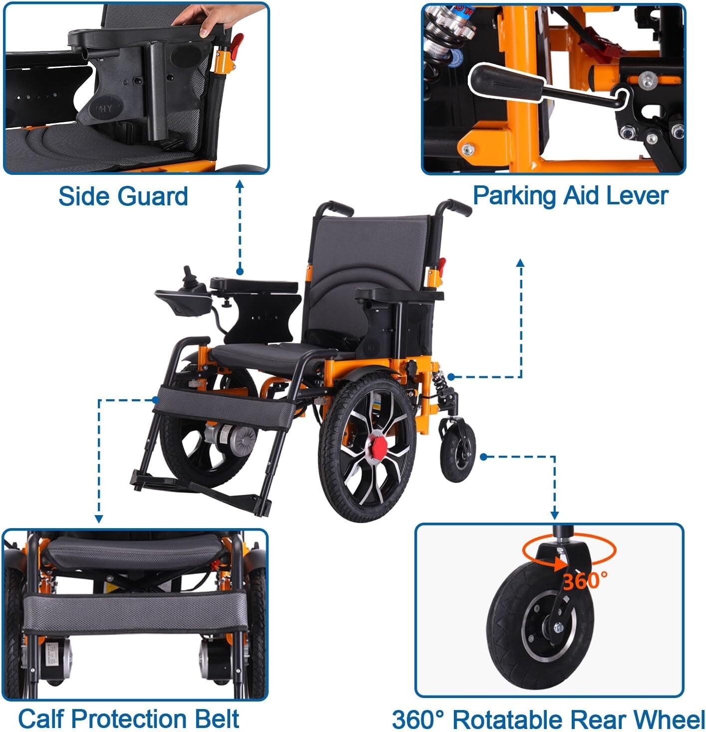 All Terrain Electric Wheelchair Foldable with 20 in Seat Supports up to 300 lbs