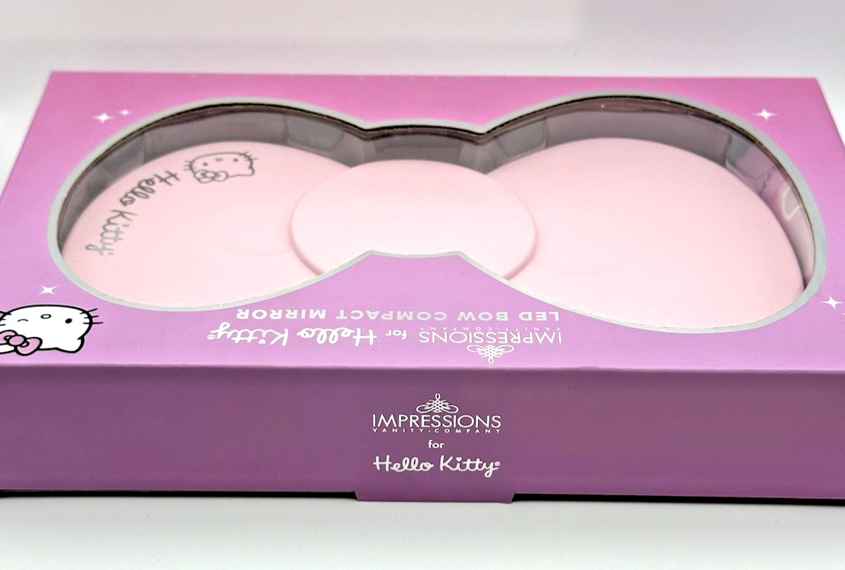 Hello Kitty Handheld LED Mirror- Pink Bow -Rechargeable battery 3 temp Large NIB