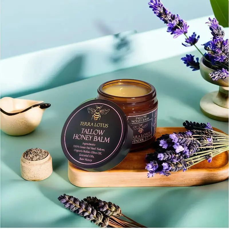 Grass-Fed Organic Beef Tallow Balm Raw Honey Handmade Natural Skin Moisturizer