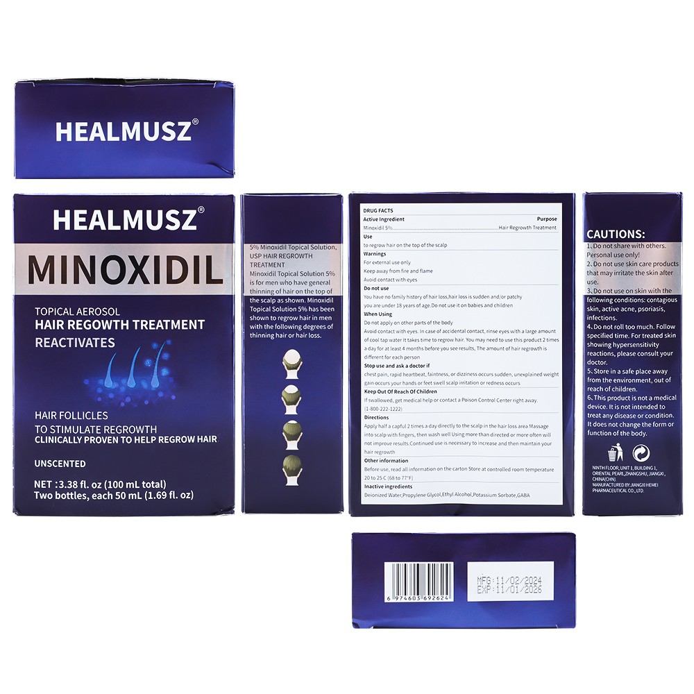 Hair Regrowth Liquid- 5% Minoxidil Topical Solution for Thicker Hair Grow 50ml*2