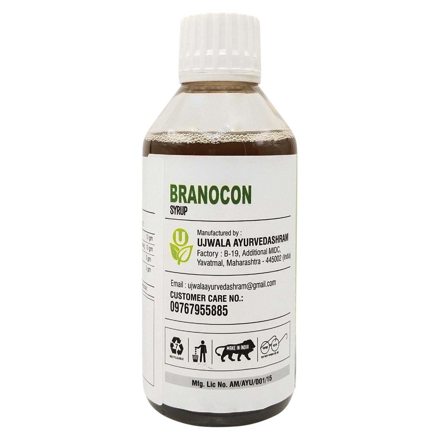 PACK OF 3 Ujwala Ayurvedashram Branocon Syrup(200ML) Used in combination for UTI