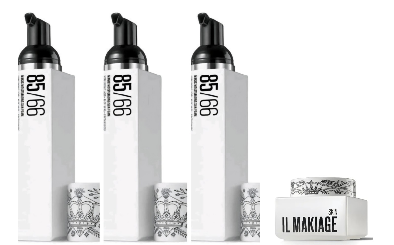 Il Makiage 85/66 Sun Foam Tanner 3 Full Size Bottles + Bonus Power Redo Filler