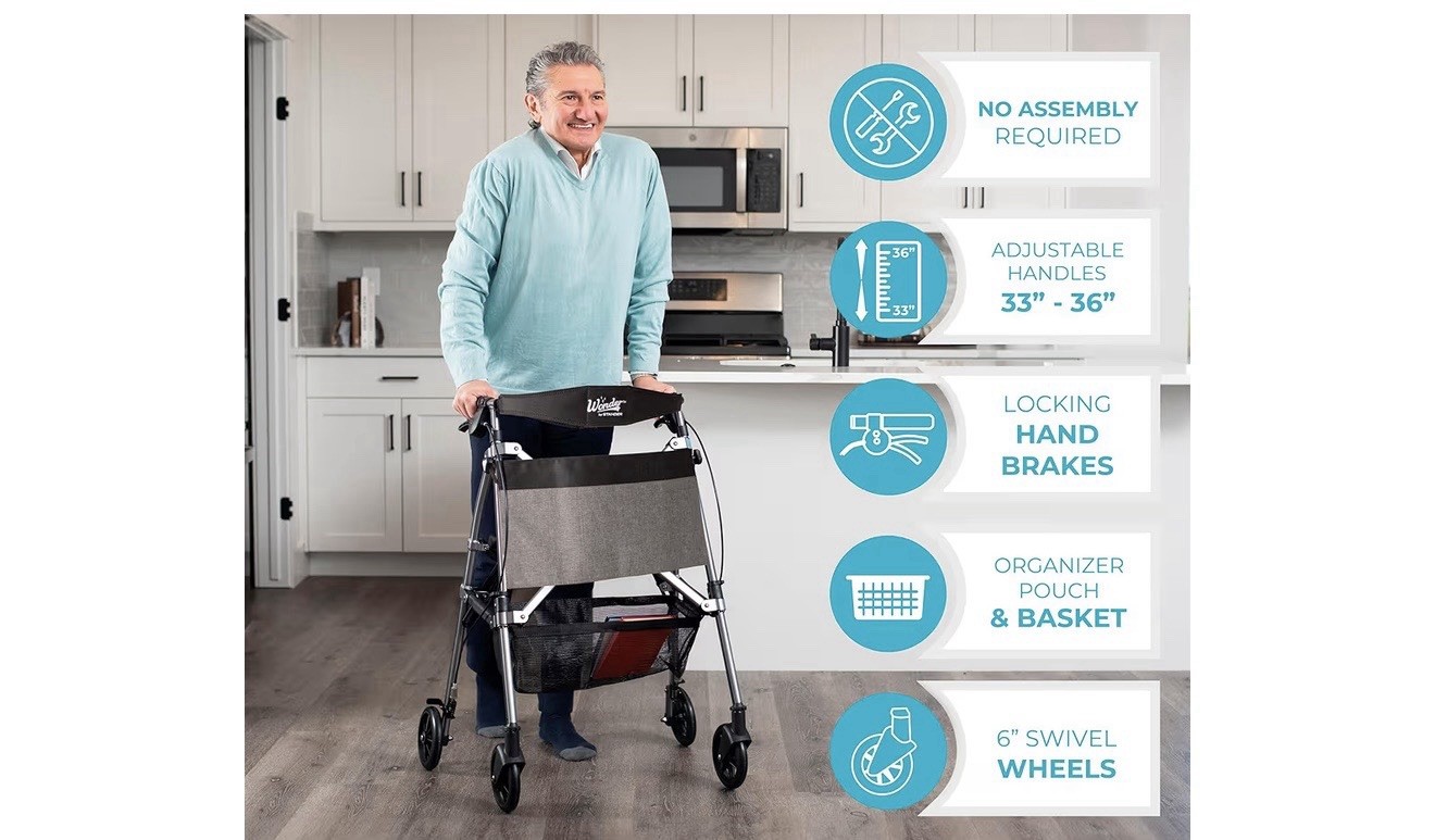 Wonder Standard Wonder Rollator Plus Walker EZ Fold-N-Go Lightweight, 4330-DS