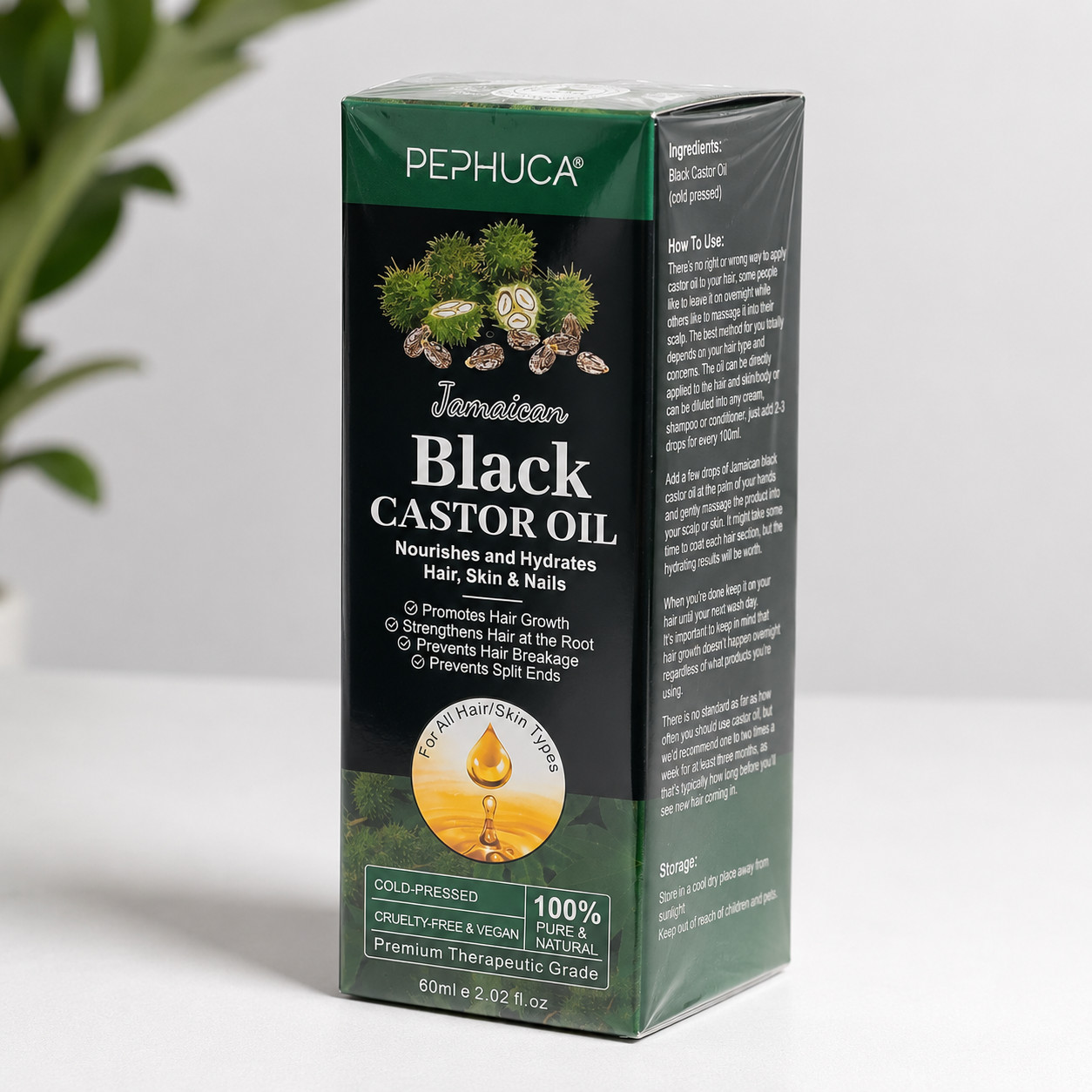 Pephuca Jamaican Black Castor Oil 2.02 oz Cold Pressed Hair Skin Nail Care