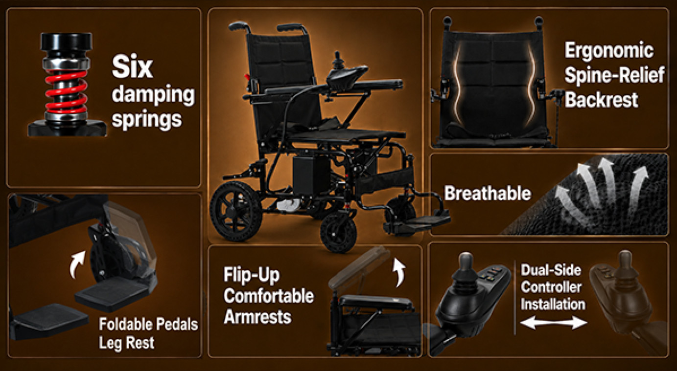 Lightweight Folding All Terrain Electric Wheelchair 500W Power For All Ages