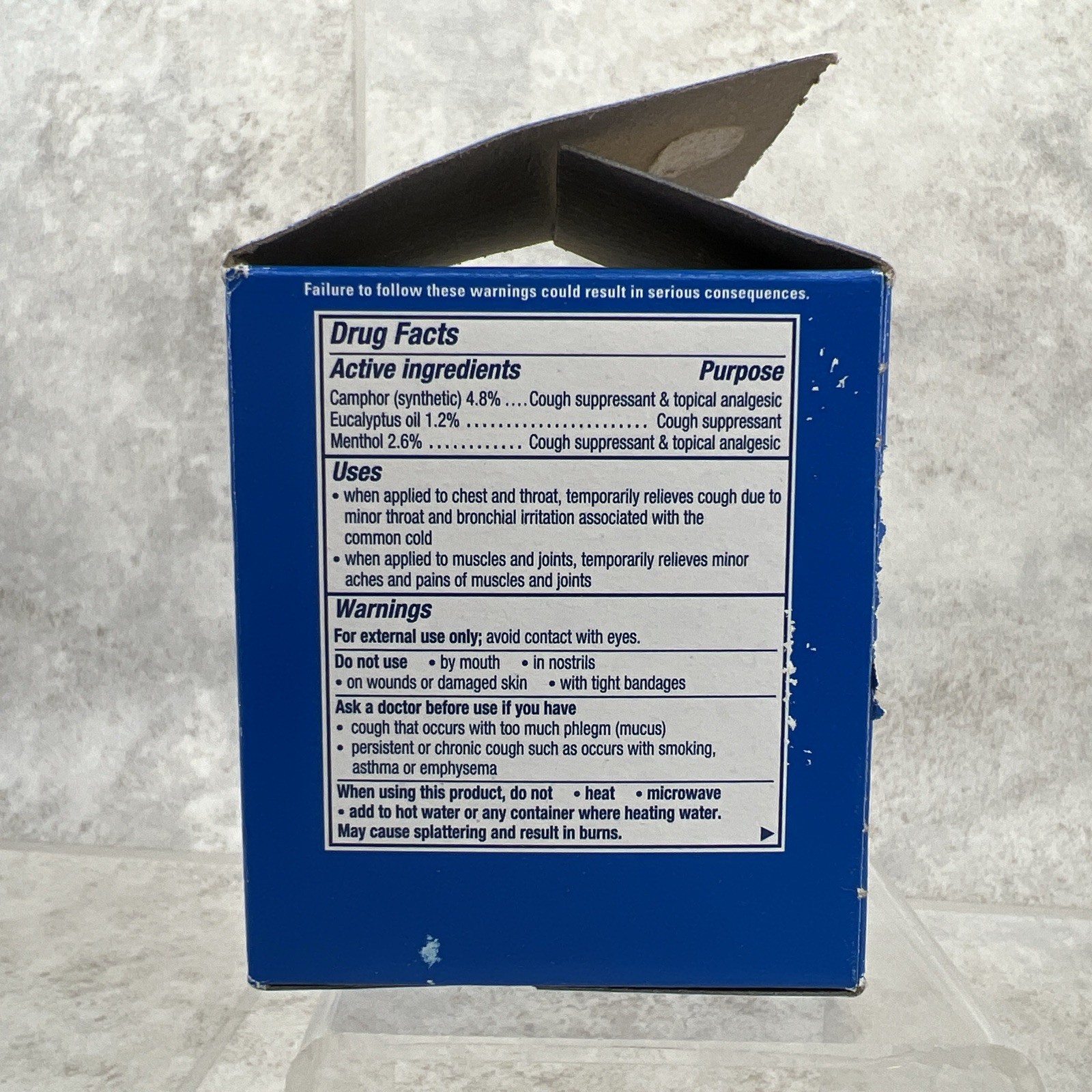 Vicks Vaporub Cough Suppressant and Topical Analgesic Medicated Ointment 6 oz