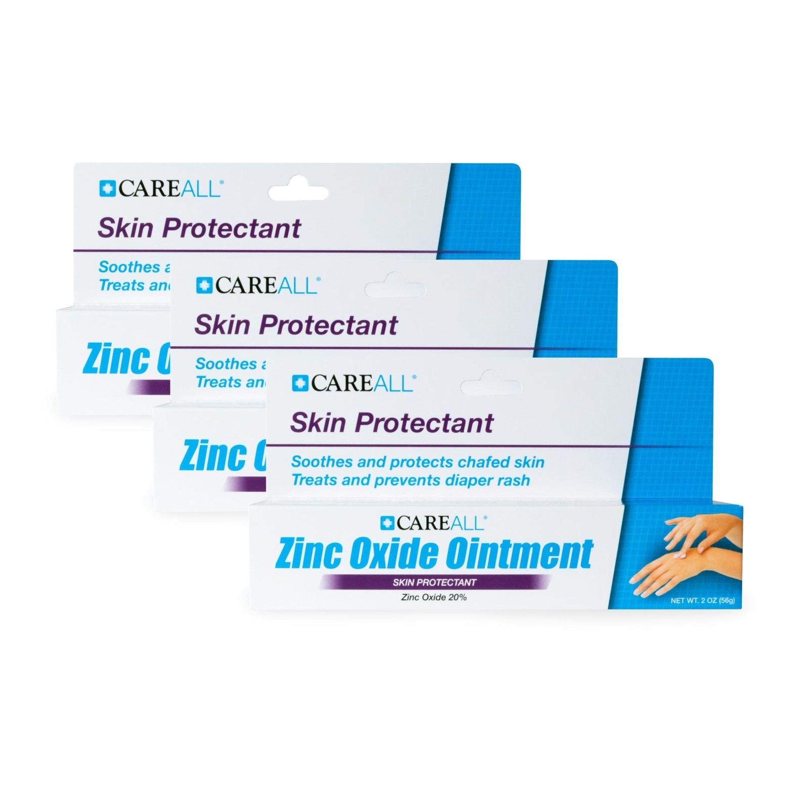 3 Pack CareAll Zinc Oxide 20% Ointment – 2 oz. Skin Protectant Diaper Rash Care.