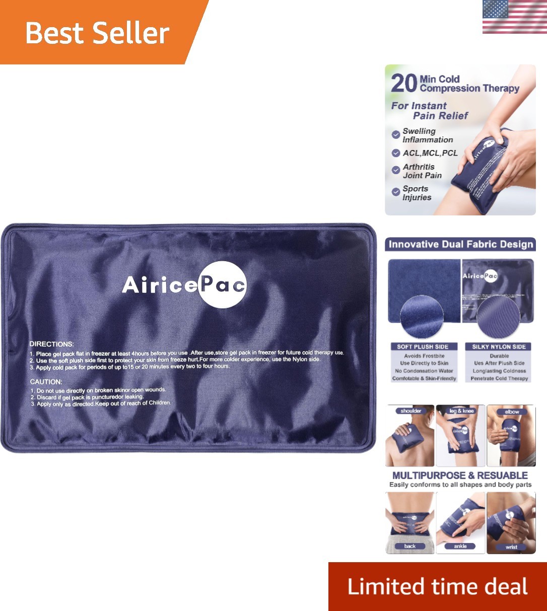 Ultra-Flexible Cold Pack for Knee, Neck, and Shoulder Pain Relief, 7”x 11”