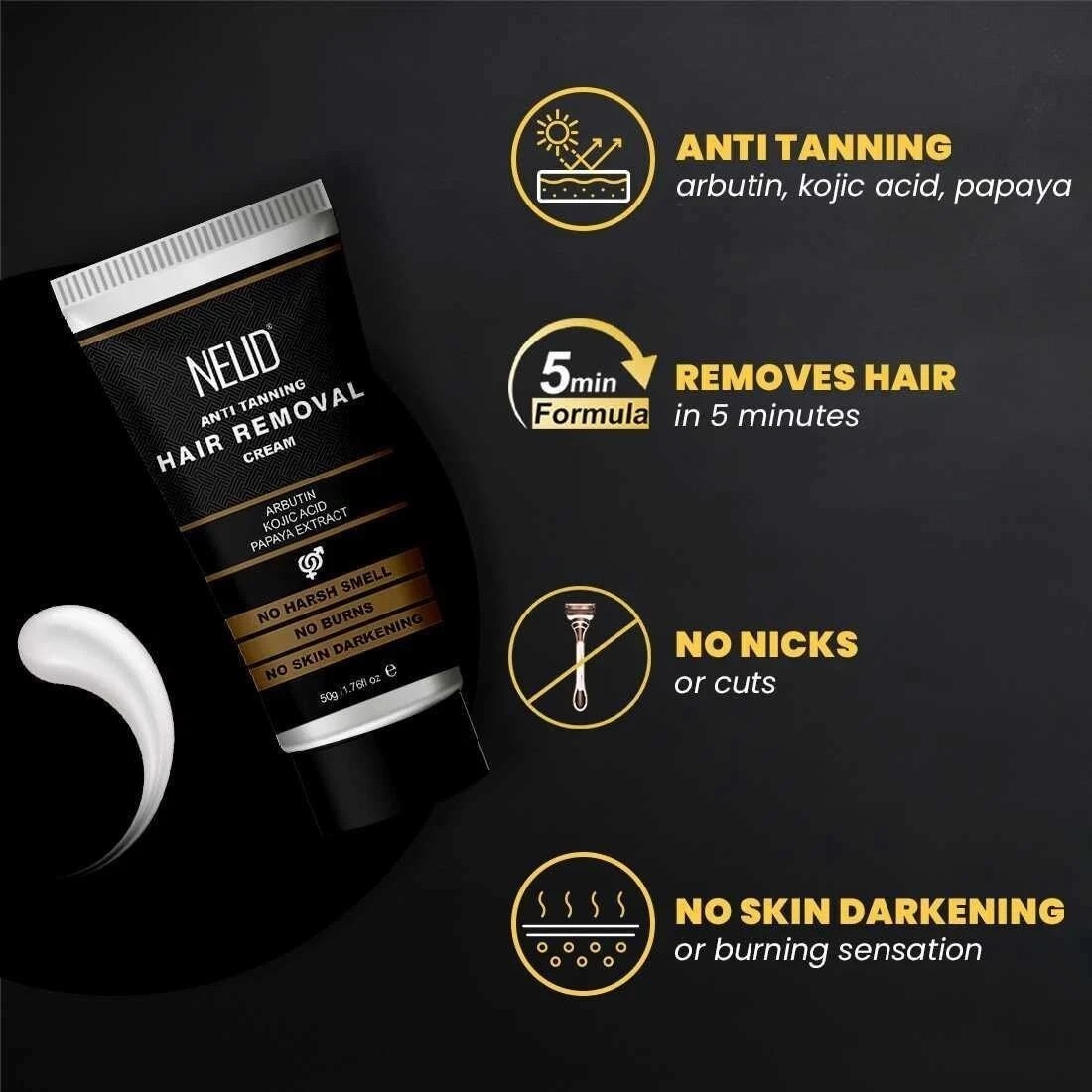 Anti-Tanning Hair Removal Cream for Arms, Legs, Chest and Back Men and Women