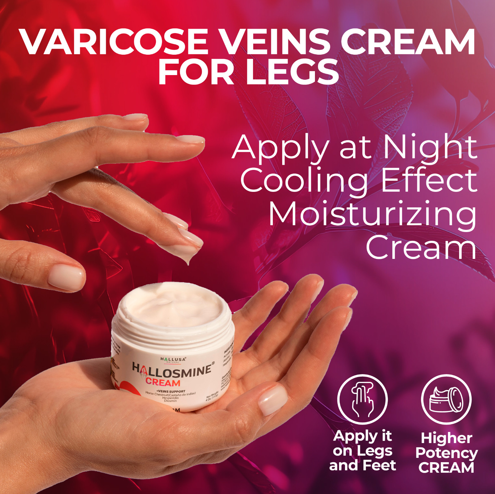 2 pack Hallosmine cream + Free Hallosmine Ultra Diosmin, Vein support supplement