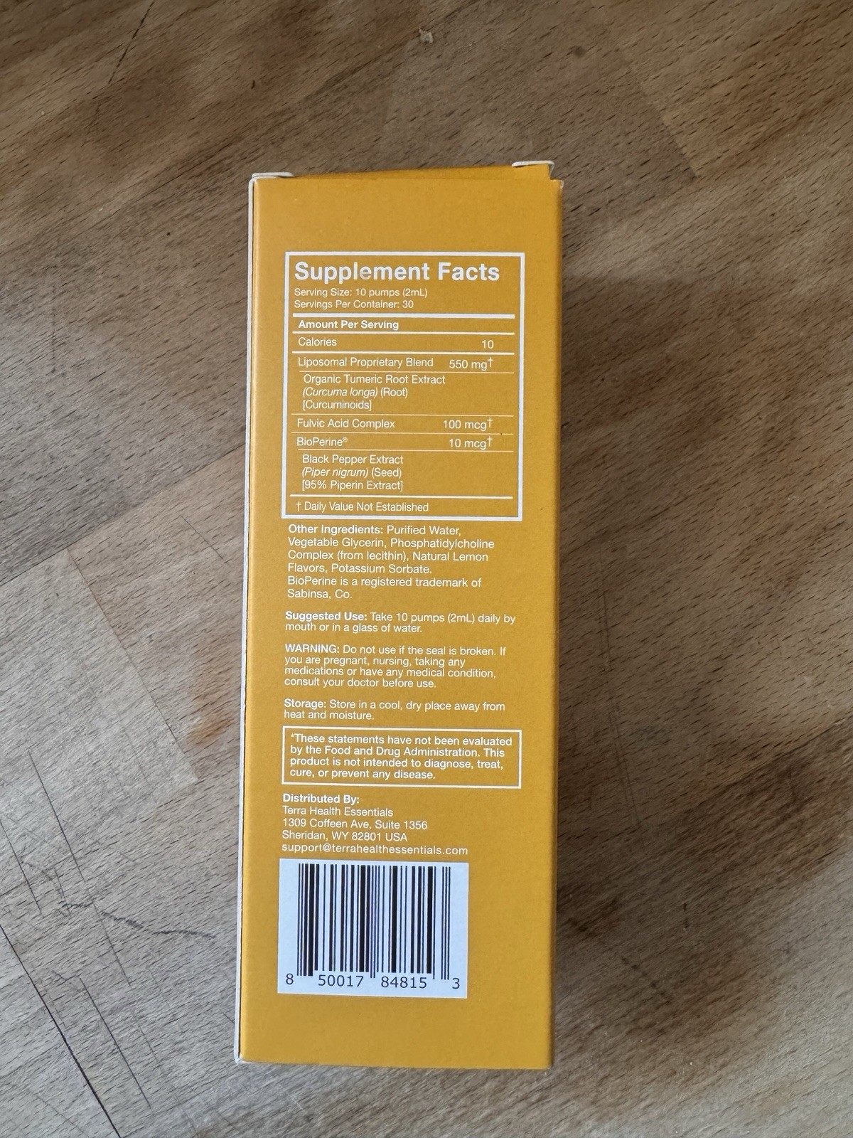 Terra Health Essentials Liposomal Curcumin Natural Joint Support 30 Day Supply