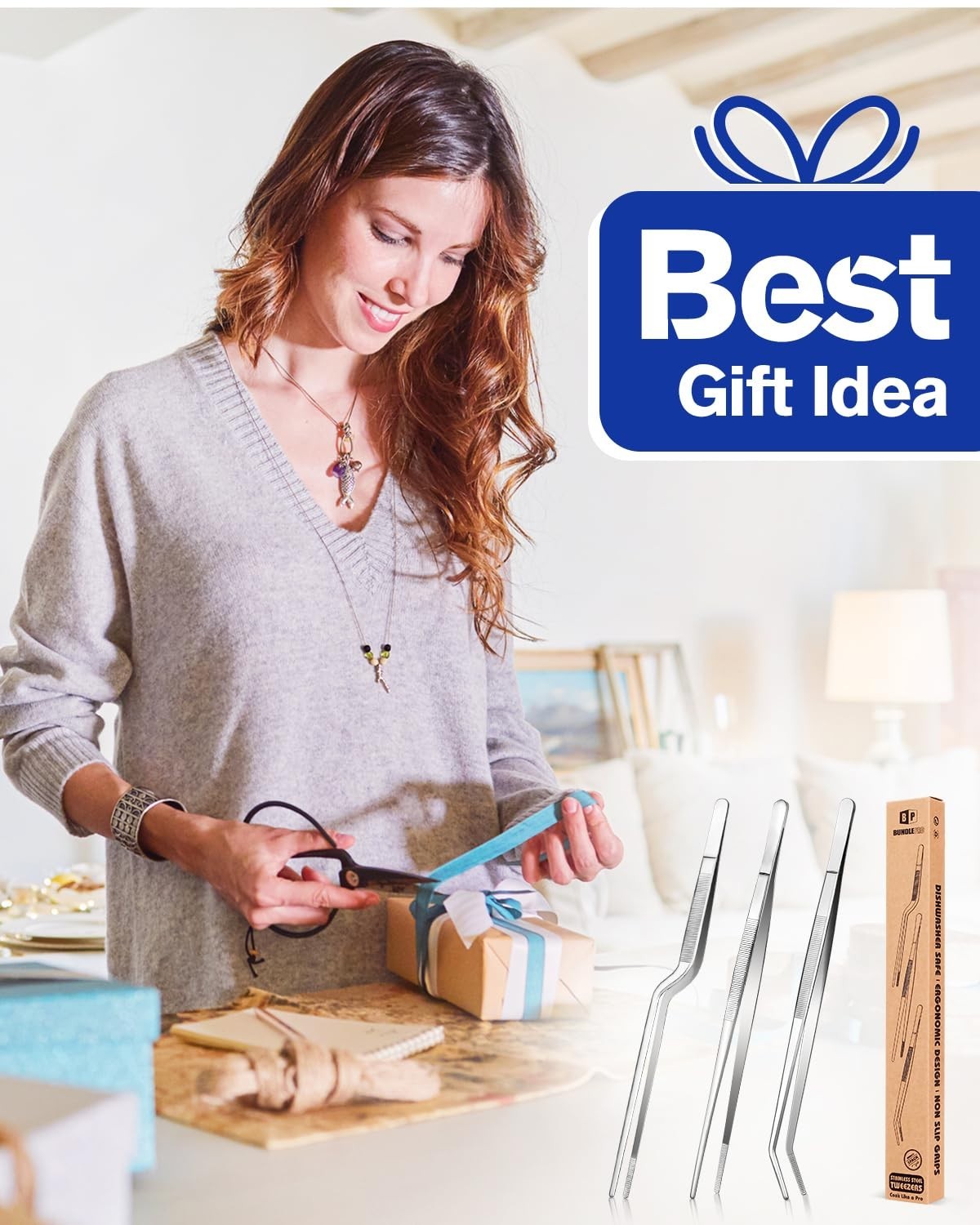 Professional Stainless Steel Cooking Tweezers Set – 10″ Long Food Tongs for Plat