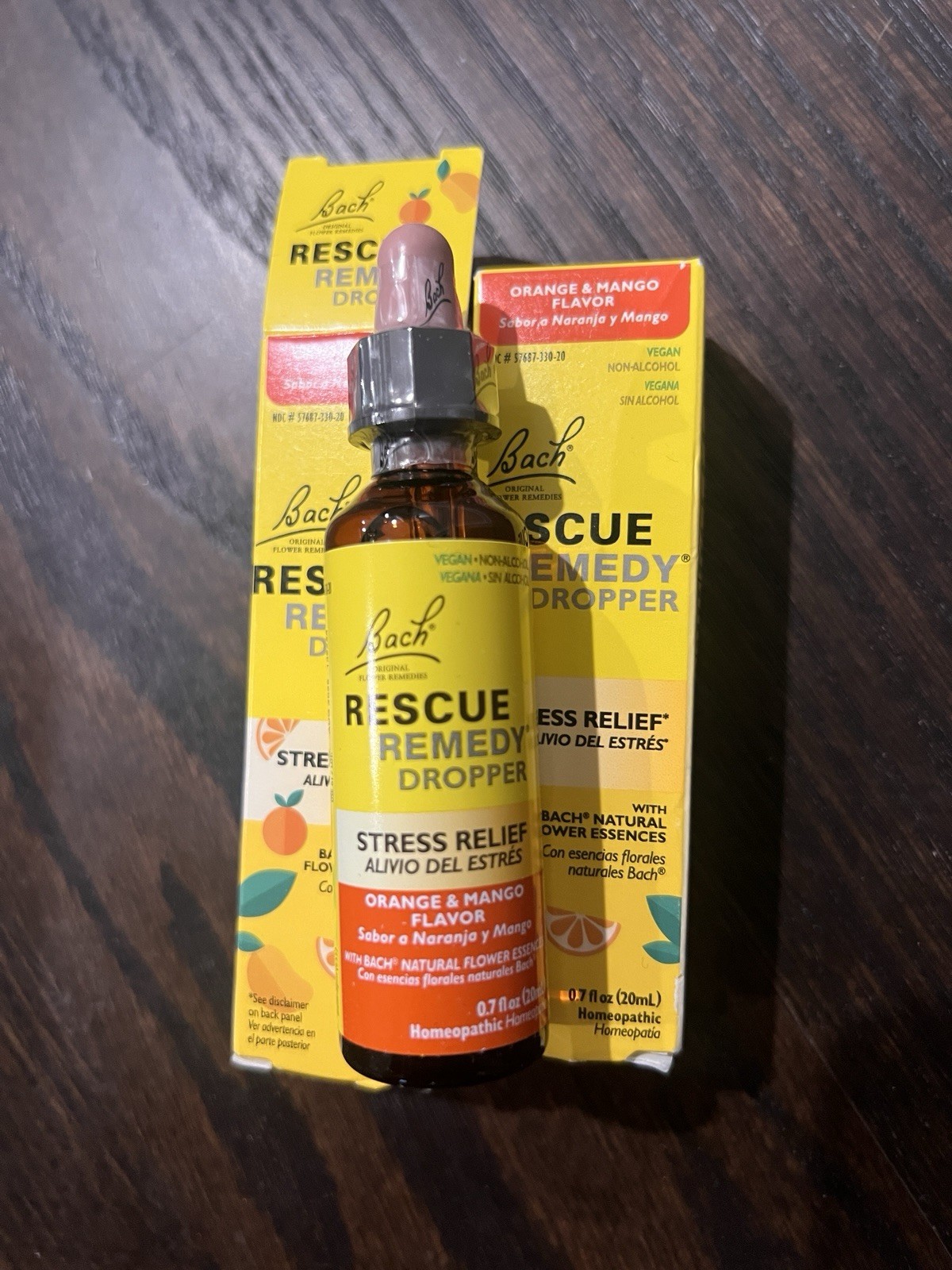 2 PACK, 0.7 fl oz (20mL) EACH bottle, Bach RESCUE REMEDY Dropper Orange Mango