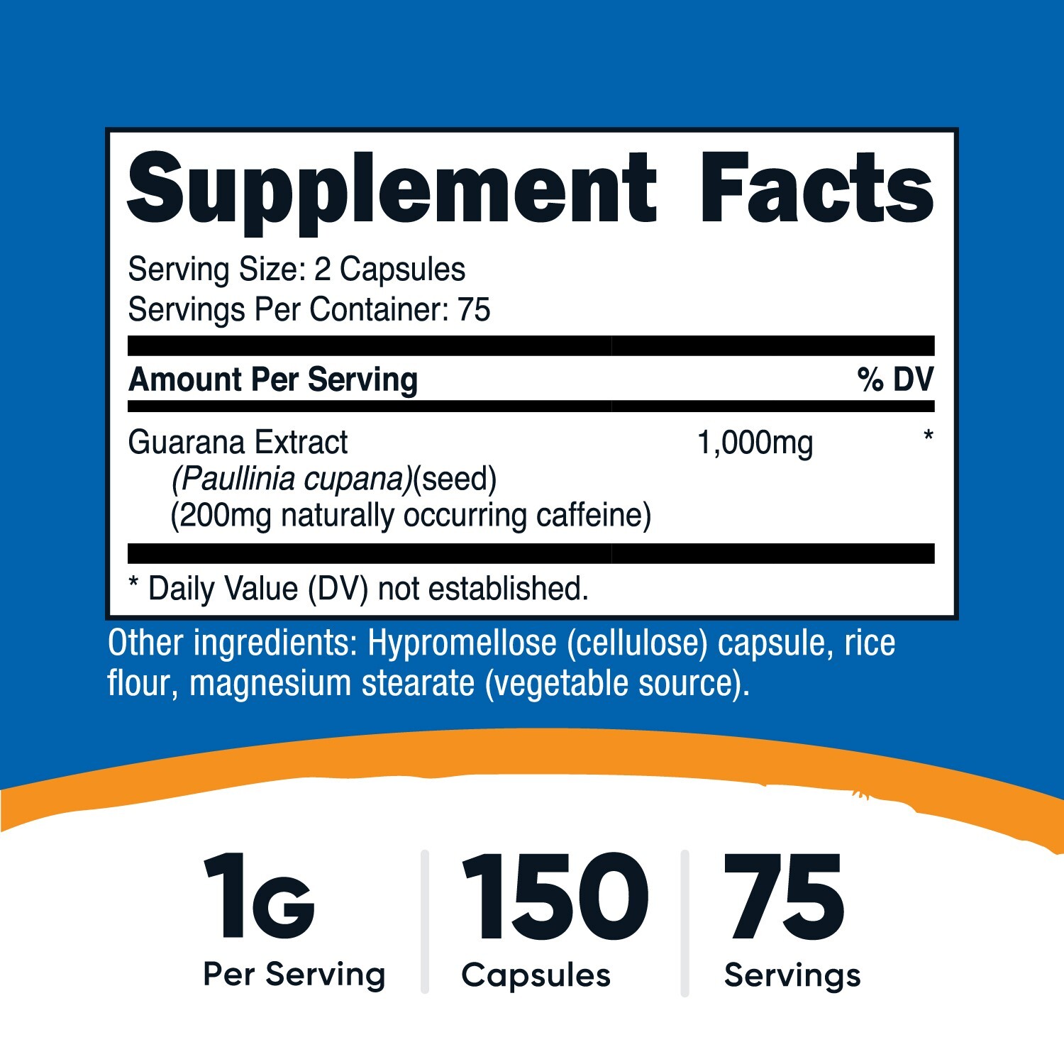 Nutricost Guarana Natural Caffeine Capsules 1000mg Per Serving (150 Capsules)