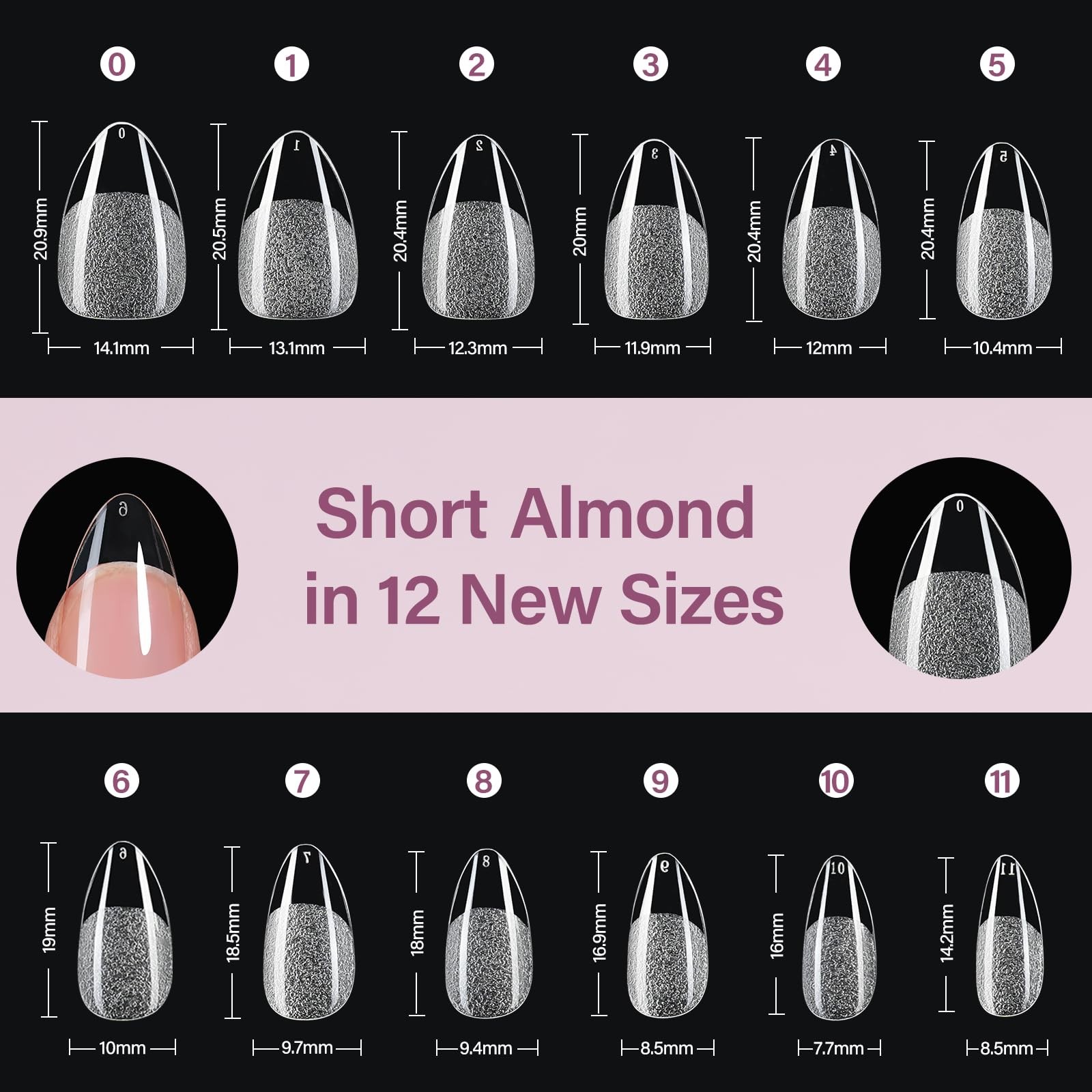 Short Almond Nail Tips Kit, 216Pcs Pre Etched Clear Fake Nails, Full Cover Fa…
