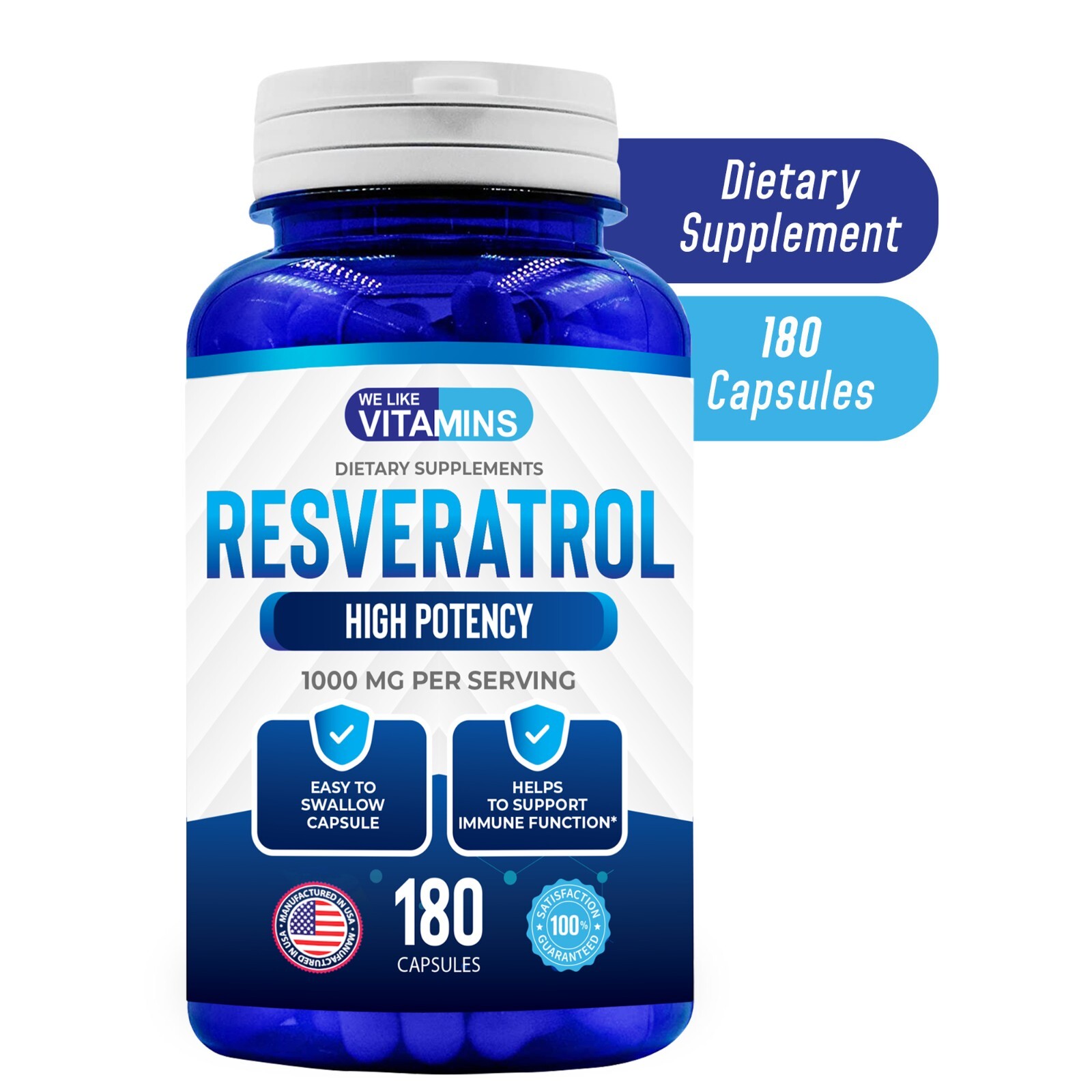 Resveratrol Capsules 1000mg Serving 180 Capsules Anit-Aging and Cardiovascular