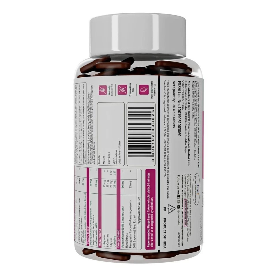 True Multivitamin Women Supplement With Minerals, Vitamin C B D , Iron & Zinc