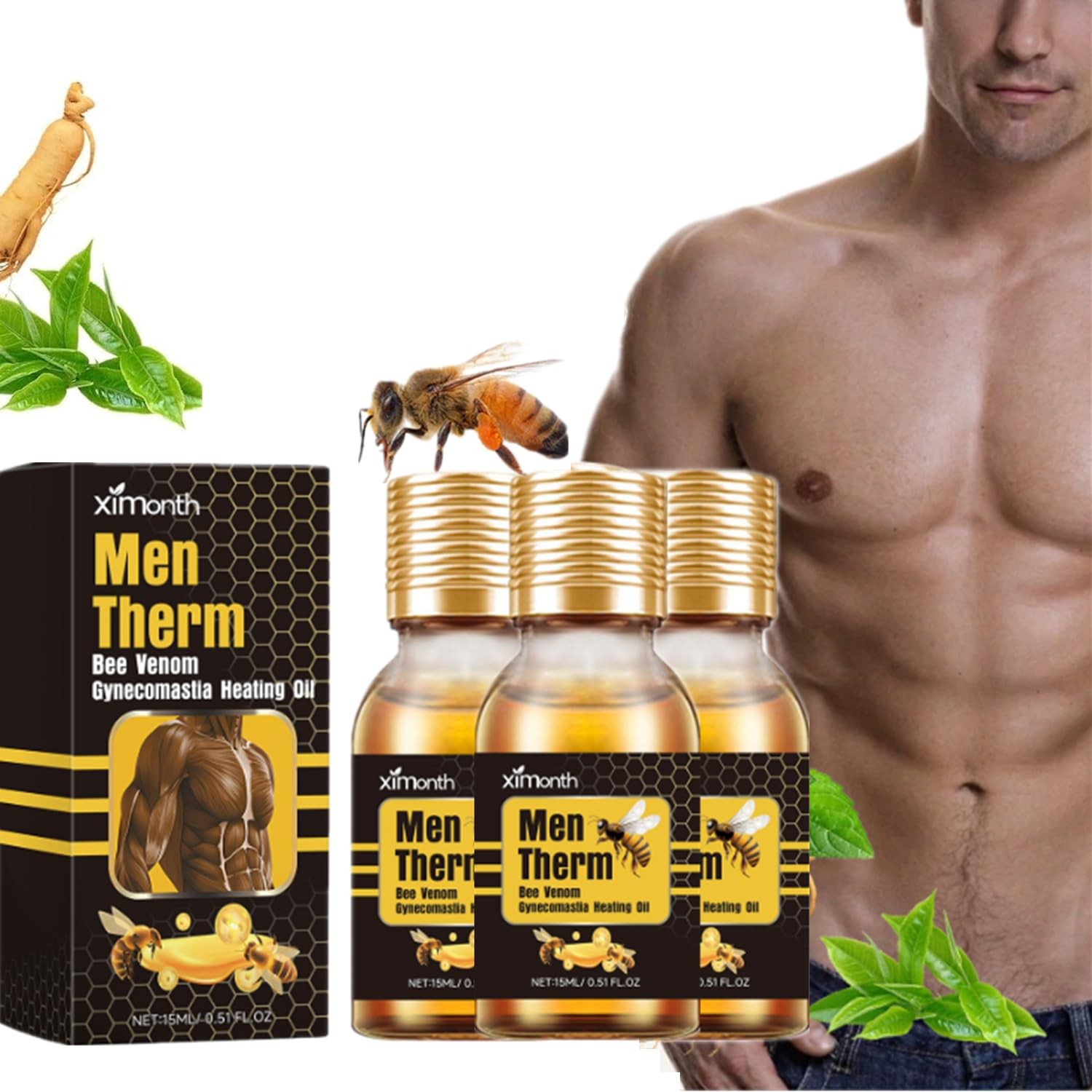 3Pcs Men Therm Bee Venom, The Chest Muscles Venom 0.33 Fl Oz (Pack of 3)
