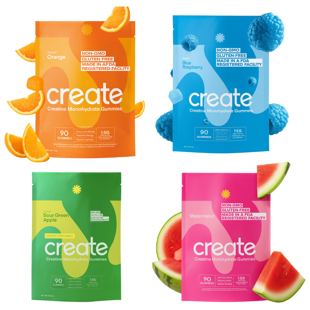 Create Creatine Monohydrate Gummies for Men & Women: Strength, Blue Raspber 90ct