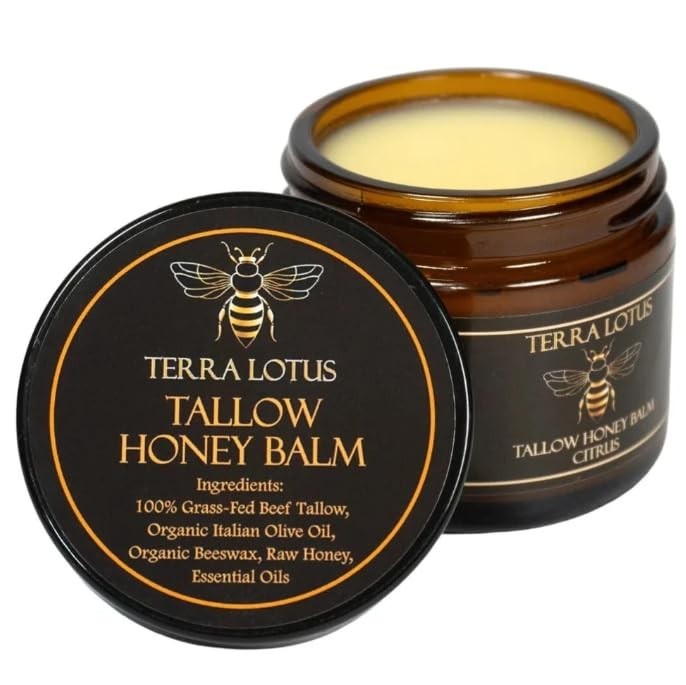 Organic Grass-Fed Beef Tallow Balm with Raw Honey-Moisturizing Cream 2 Oz,Citrus