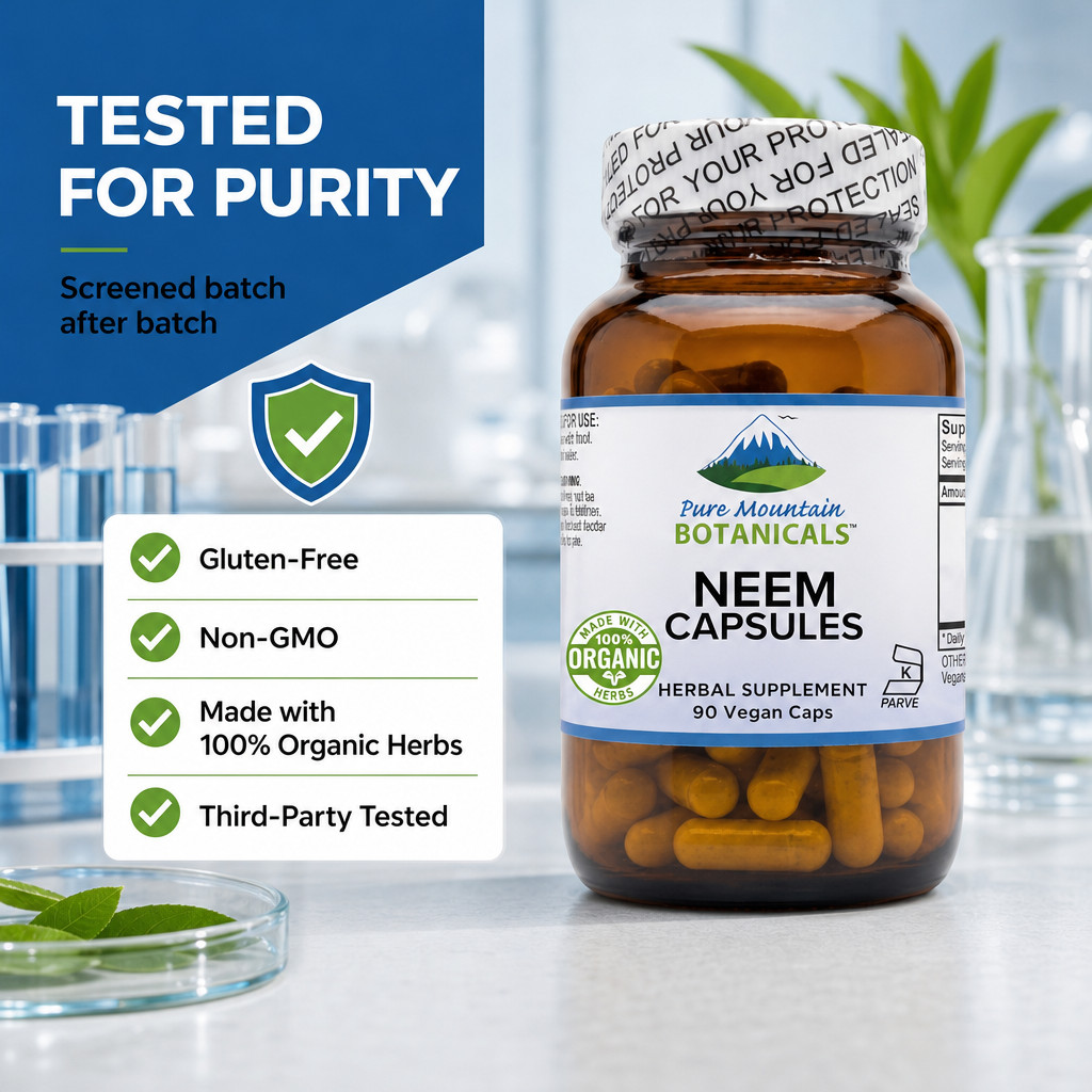 Pure Mountain Botanicals Neem Capsules – 500mg Organic Neem Leaf Supplement