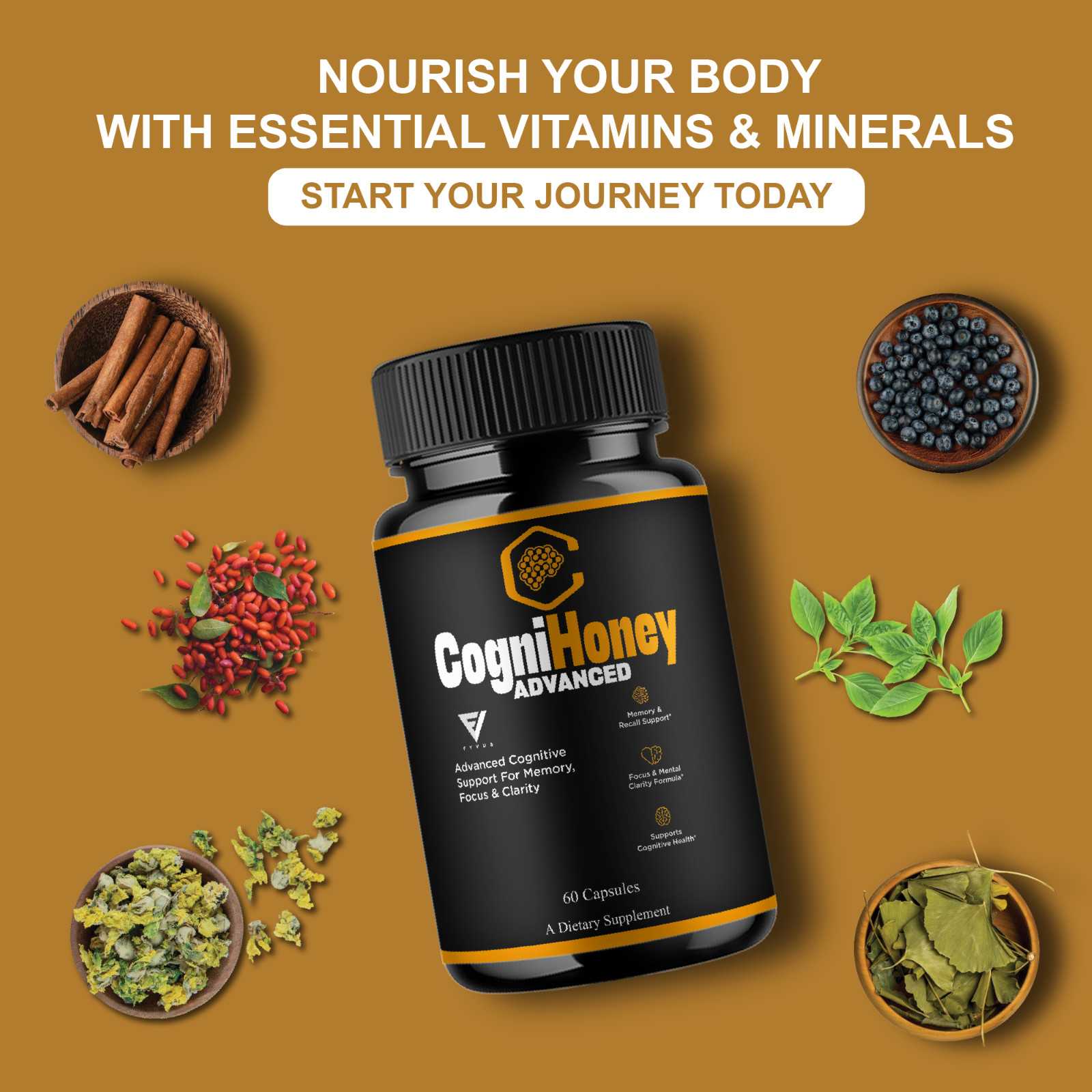 (5 Pack) CogniHoney Advanced Capsules, Cogni Honey Supplement (300 Capsules)