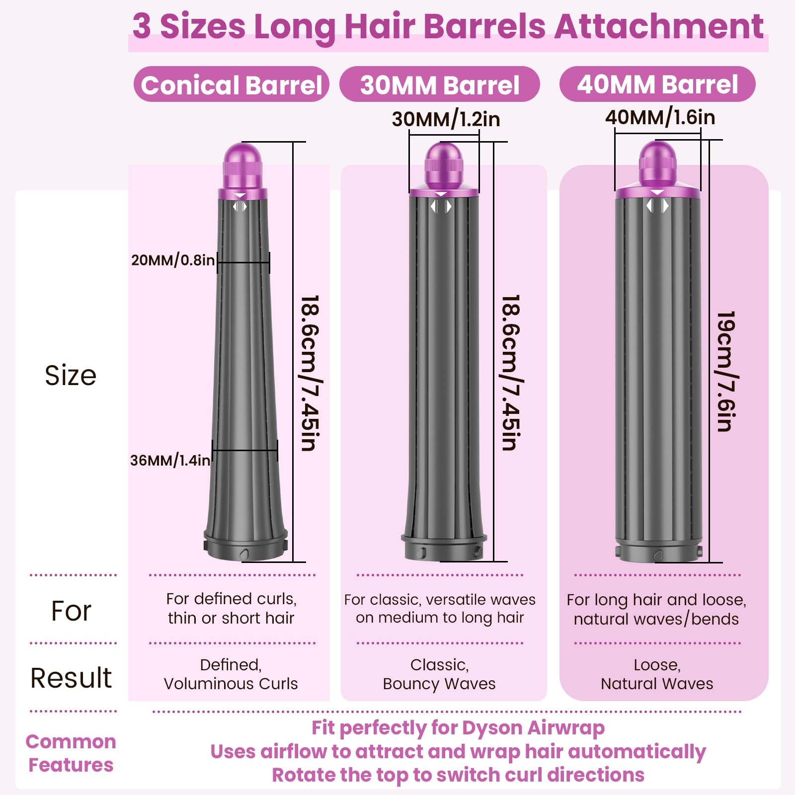 1.6IN Long Hair Barrels Attachment Compatible with Dyson Airwrap HS01 HS05 HS…