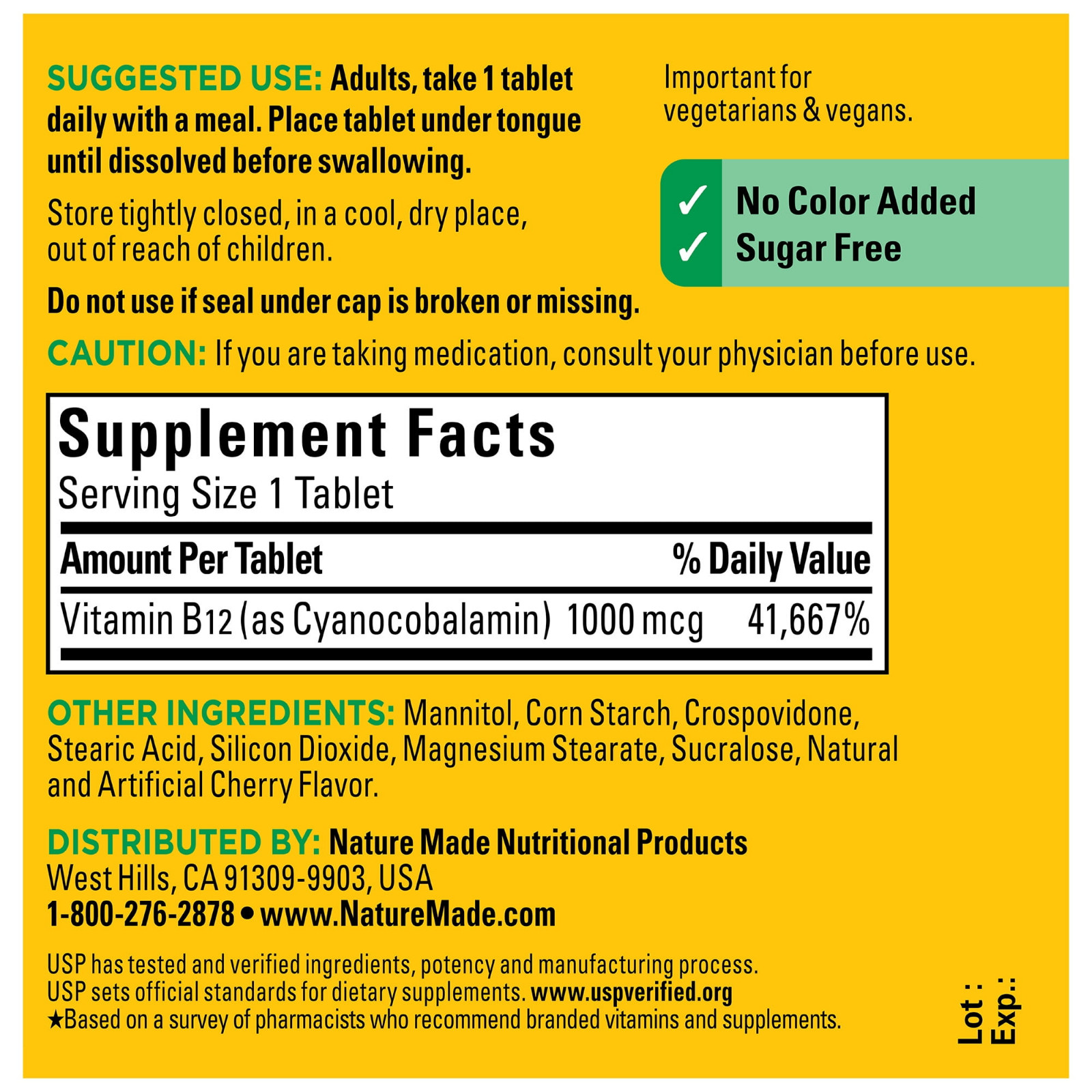 Nature Made Vitamin B12 1000 Mcg, Easy to Take Sublingual B12- 60 Count