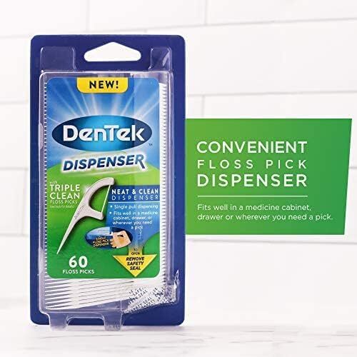DenTek Floss Pick Dispenser with Triple Clean Floss Picks, 60 Count (Pack of 3)