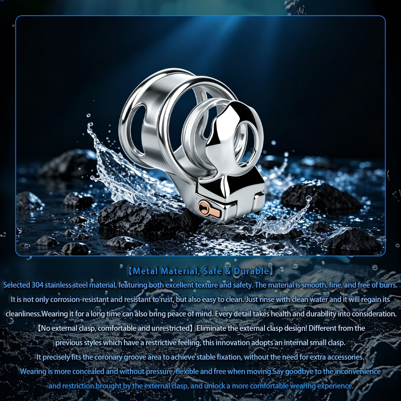 New Stainless Steel Male Chastity Device Realistic Cage Men Metal Locking Belt